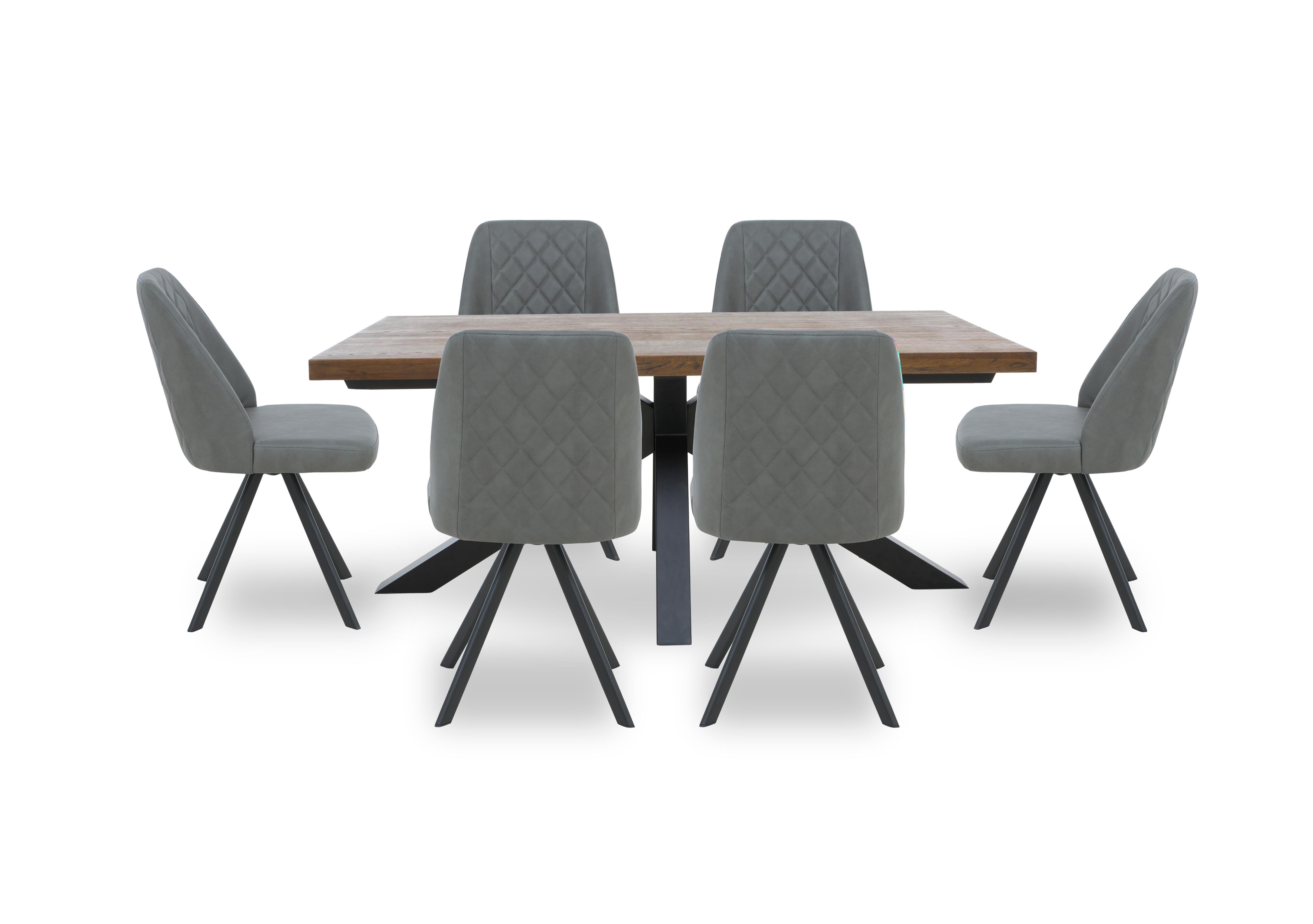 Jupiter Dining Table with Star Base and 6 Swivel Dining Chairs in Grey on Furniture Village