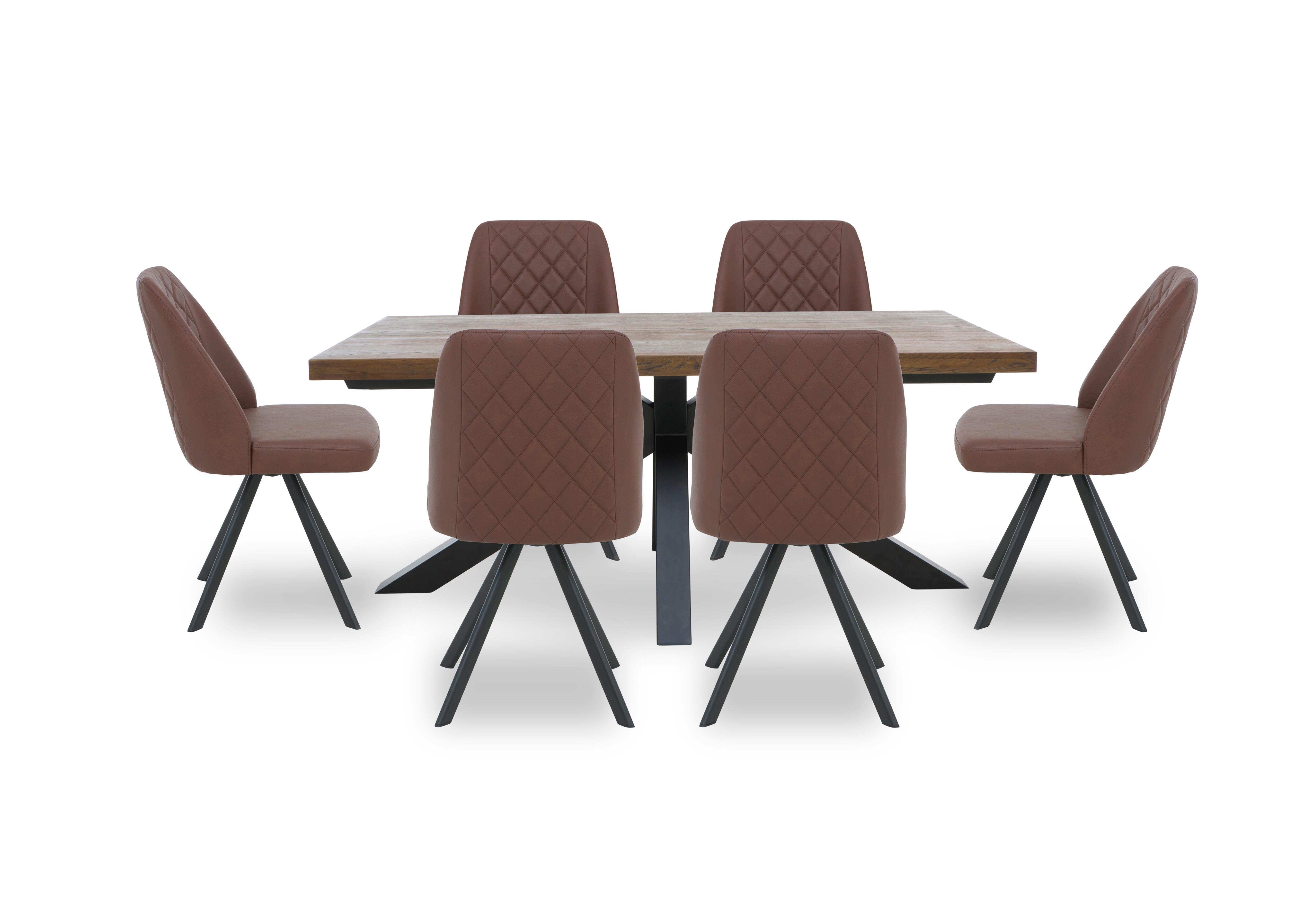 Jupiter Dining Table with Star Base and 6 Swivel Dining Chairs in Tan on Furniture Village