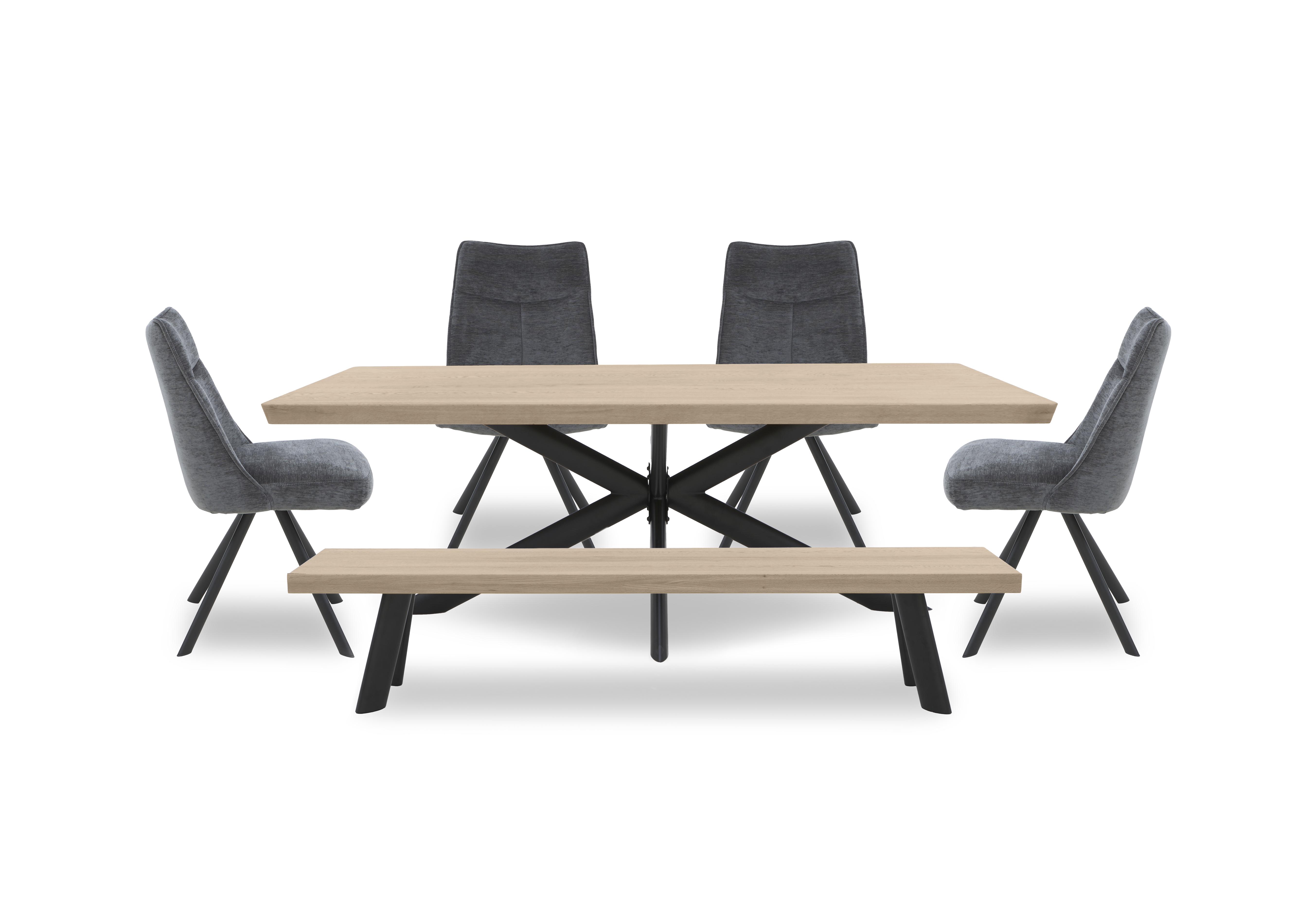 Athena Soft Edge Dining Table, Dining Bench and 4 Swivel Dining Chairs in 33 Storm Wood on Furniture Village