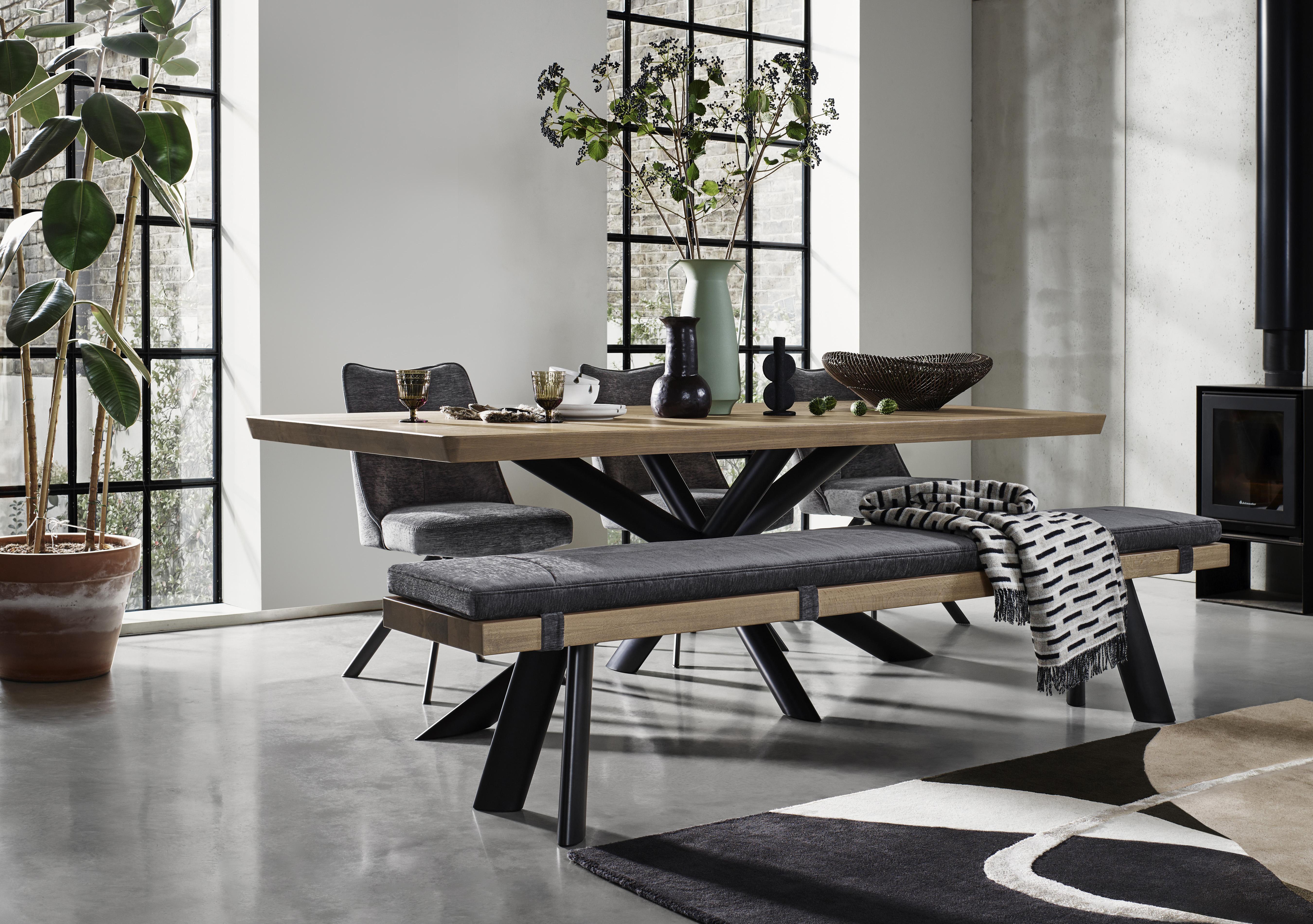 Athena Soft Edge Dining Table, Dining Bench and 3 Swivel Dining Chairs in  on Furniture Village