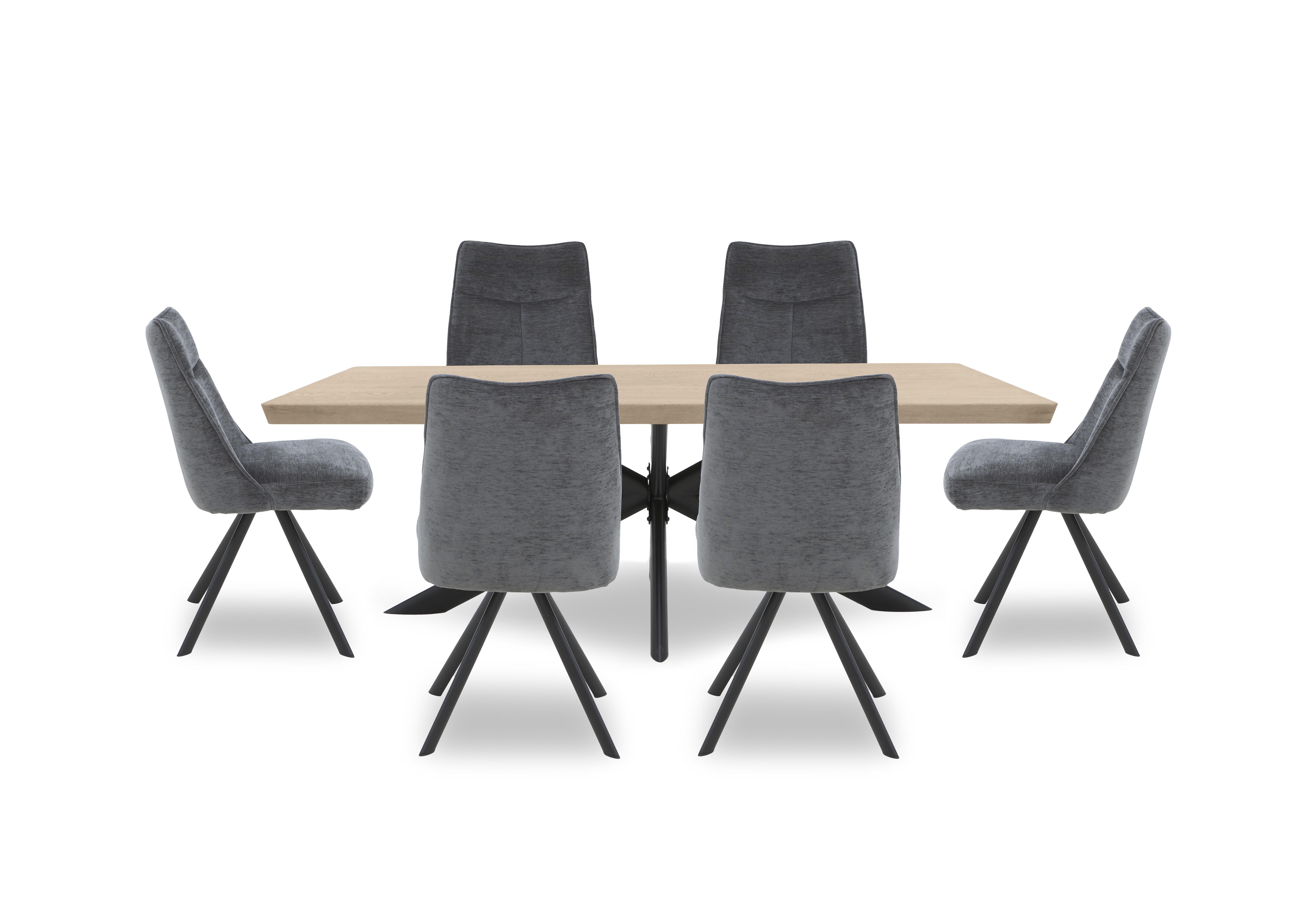 Athena Soft Edge Dining Table with 6 Swivel Dining Chairs in 33 Storm Wood on Furniture Village