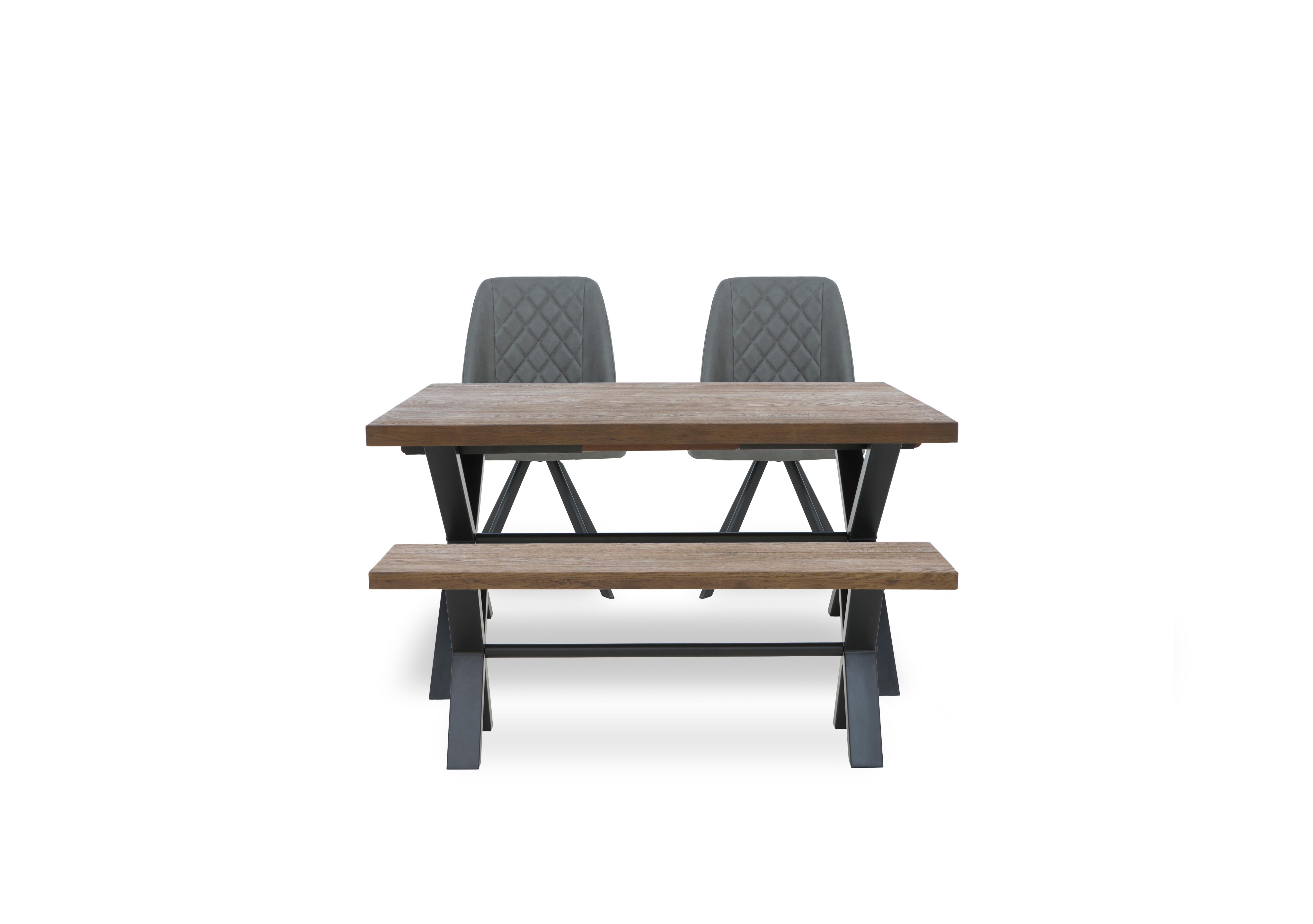 Jupiter Small Dining Table with X Shaped Legs, Dining Bench and 2 Swivel Dining Chairs in Grey on Furniture Village