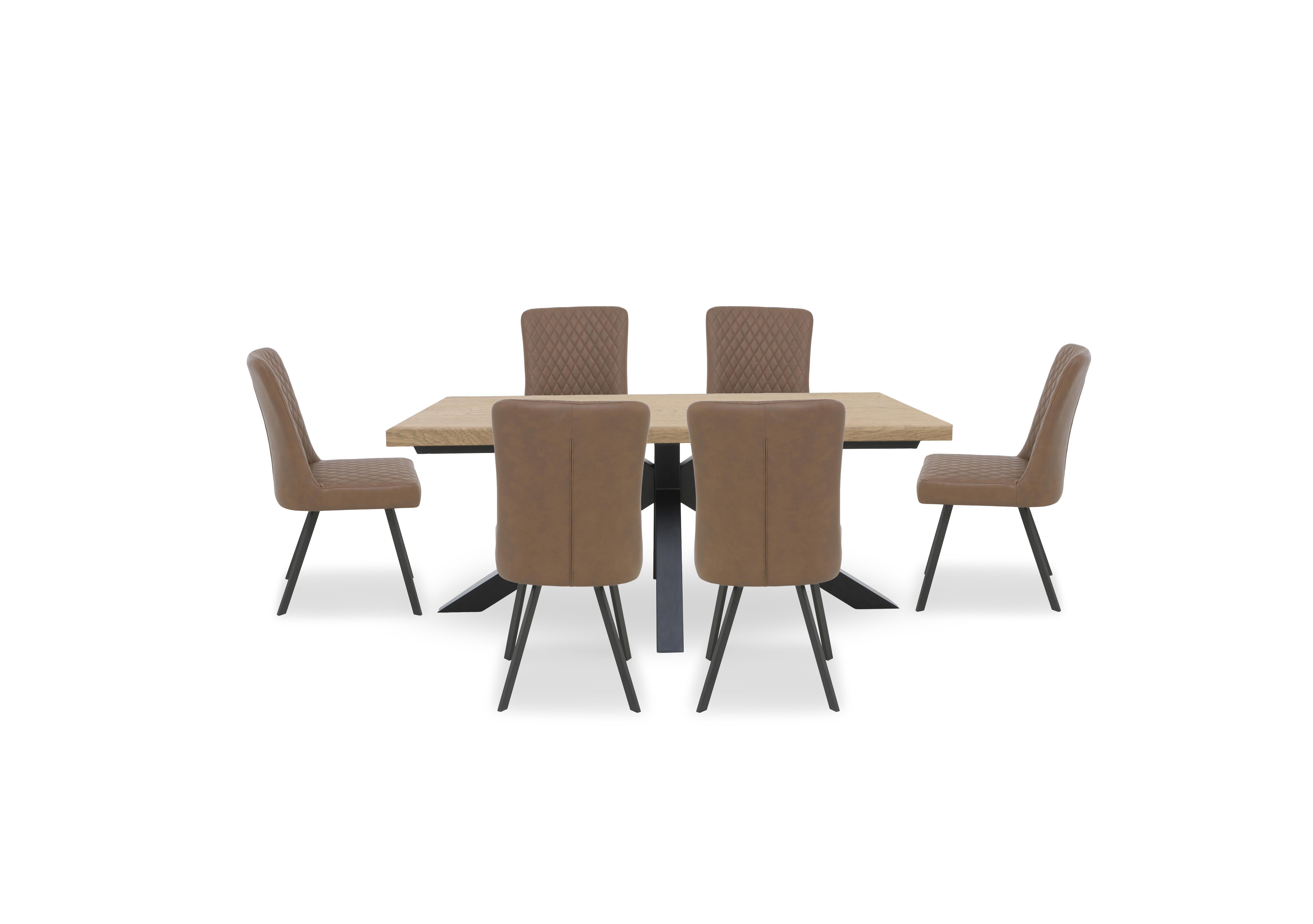 Earth Star Base Dining Table and 6 Dining Chairs in Tan on Furniture Village