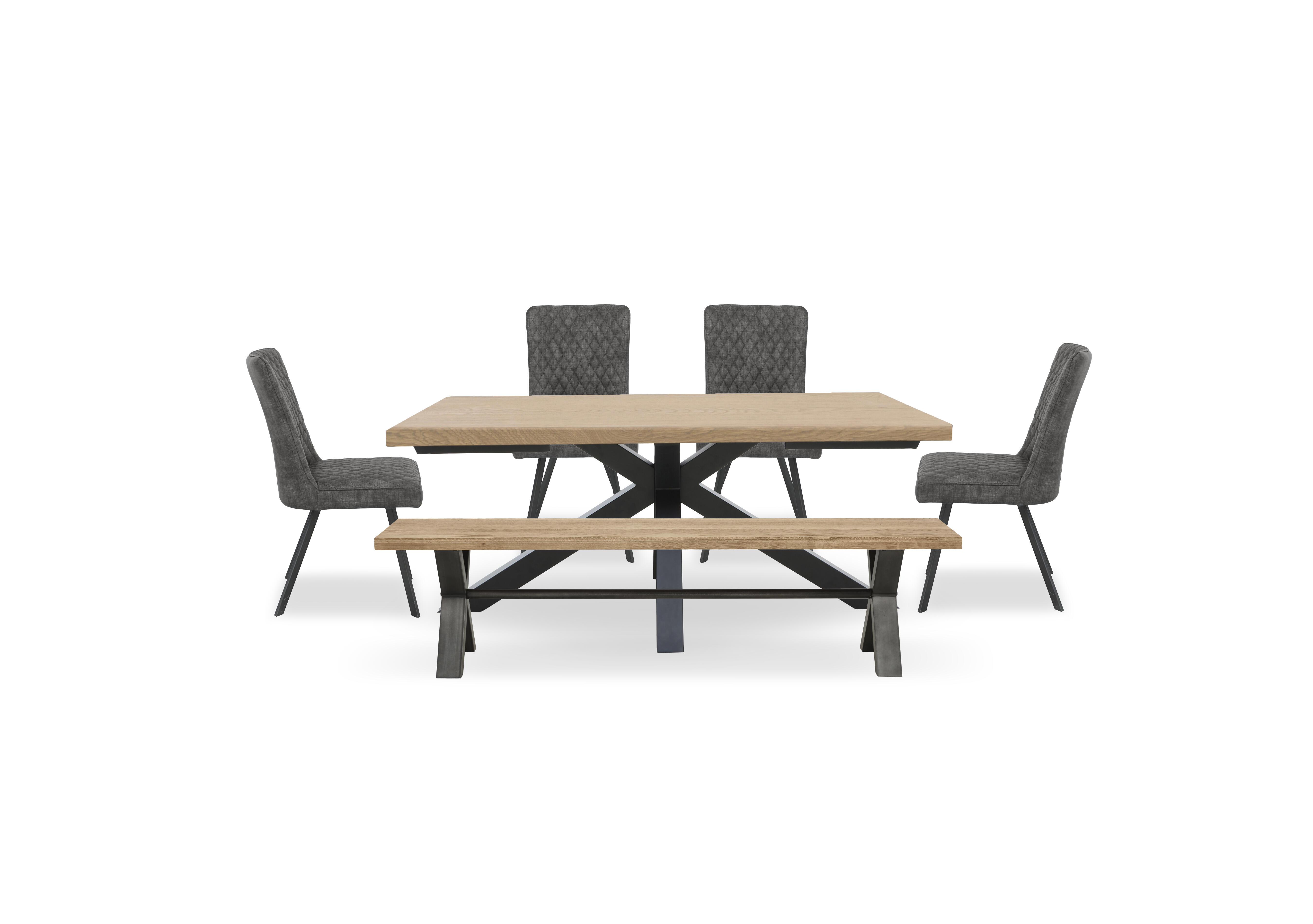 Earth Star Base Dining Table, Large Dining Bench and 4 Dining Chairs in Graphite on Furniture Village