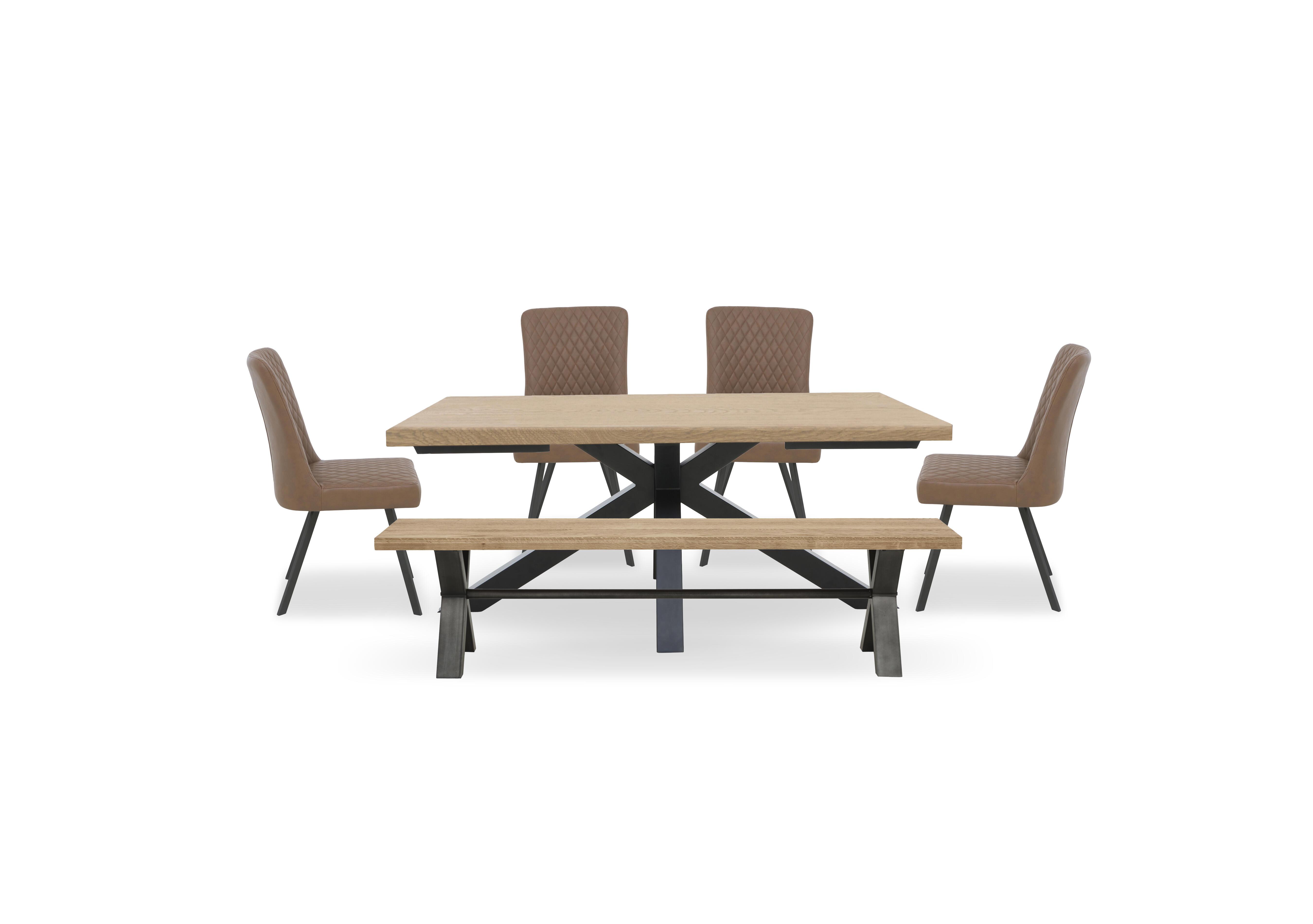Earth Star Base Dining Table, Large Dining Bench and 4 Dining Chairs in Tan on Furniture Village