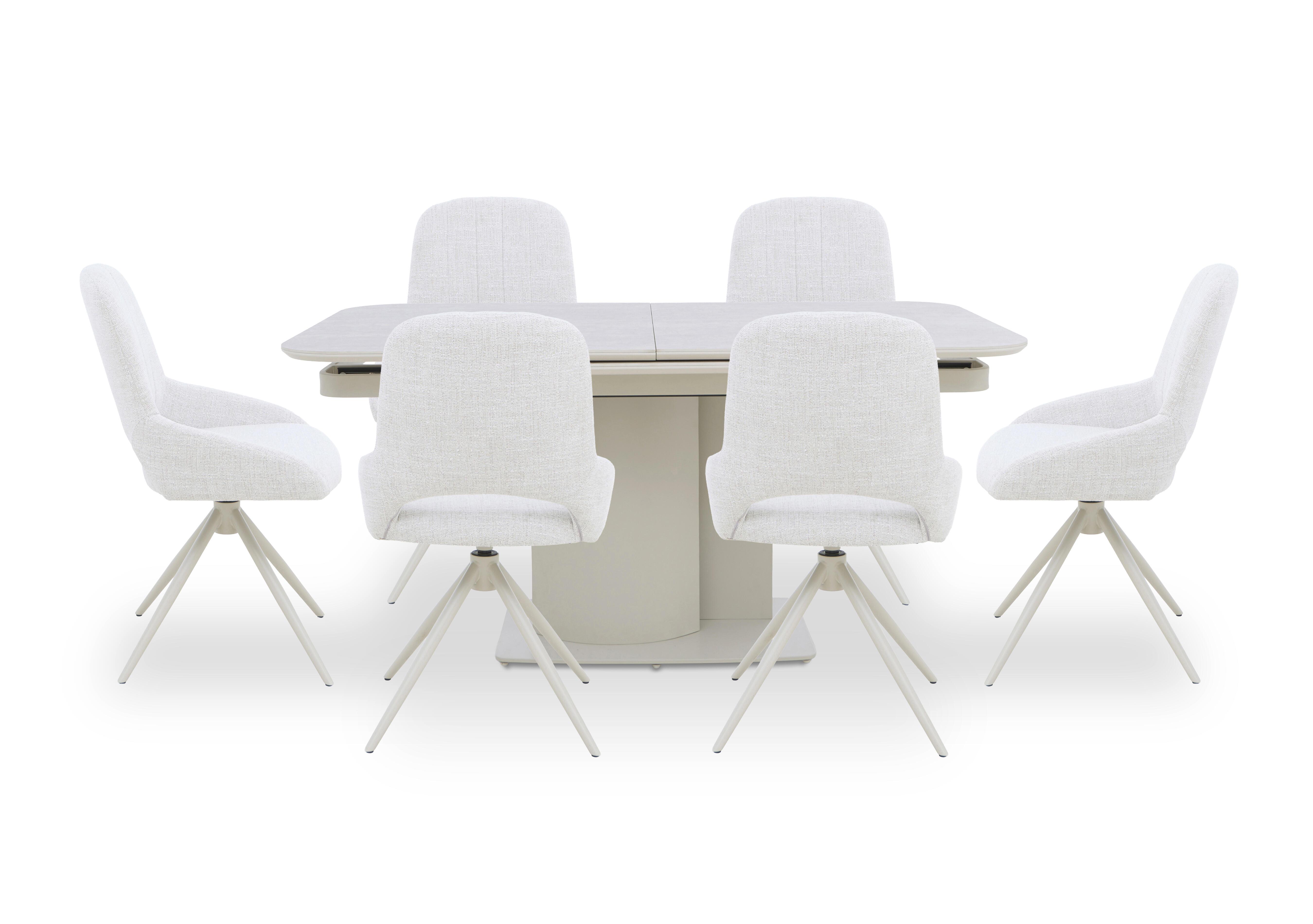 Pebble Pop Up Extending Dining Table and 6 Swivel Dining Chairs in  on Furniture Village