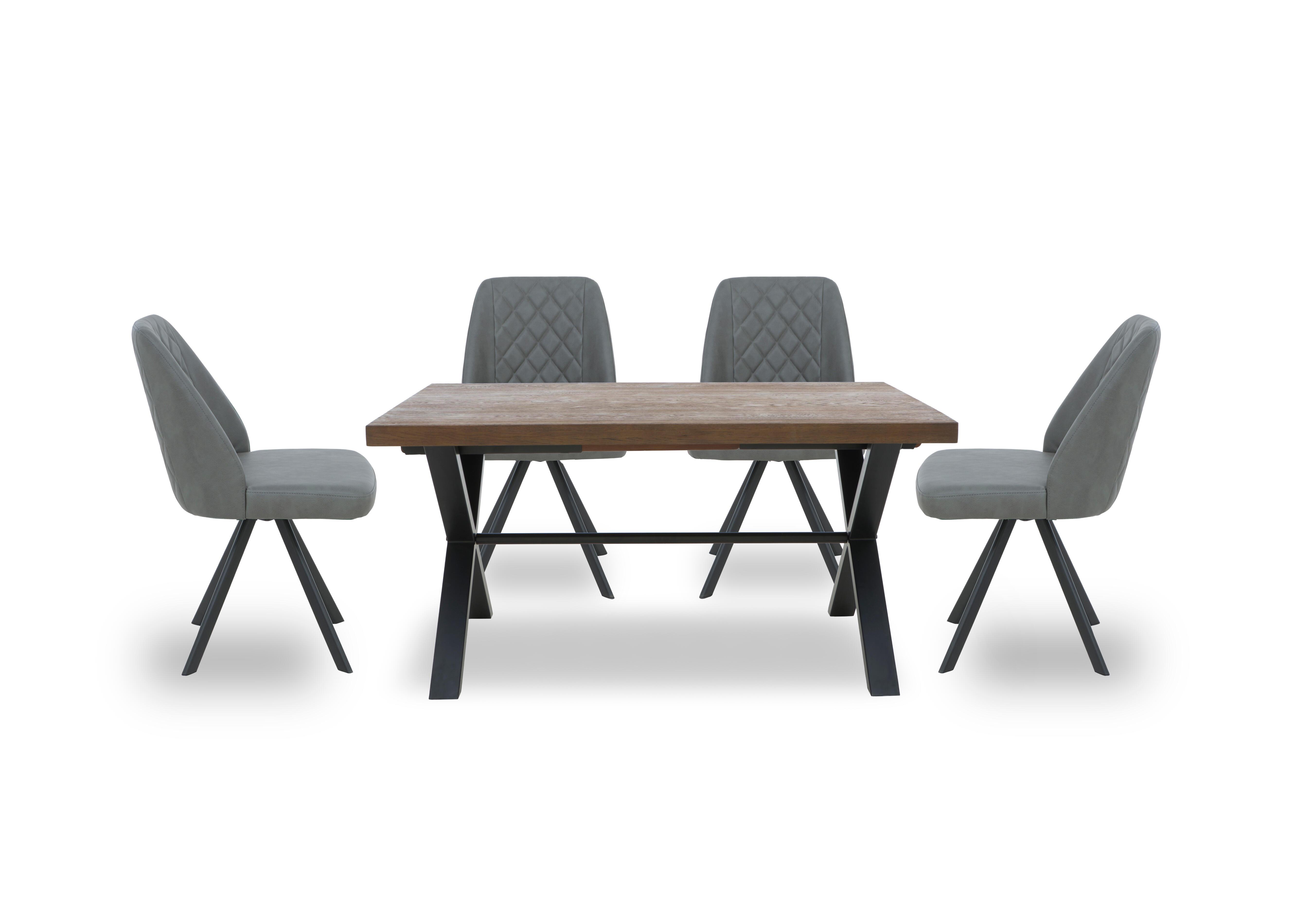 Jupiter Dining Table with X Shaped Legs and 4 Swivel Dining Chairs in Grey on Furniture Village