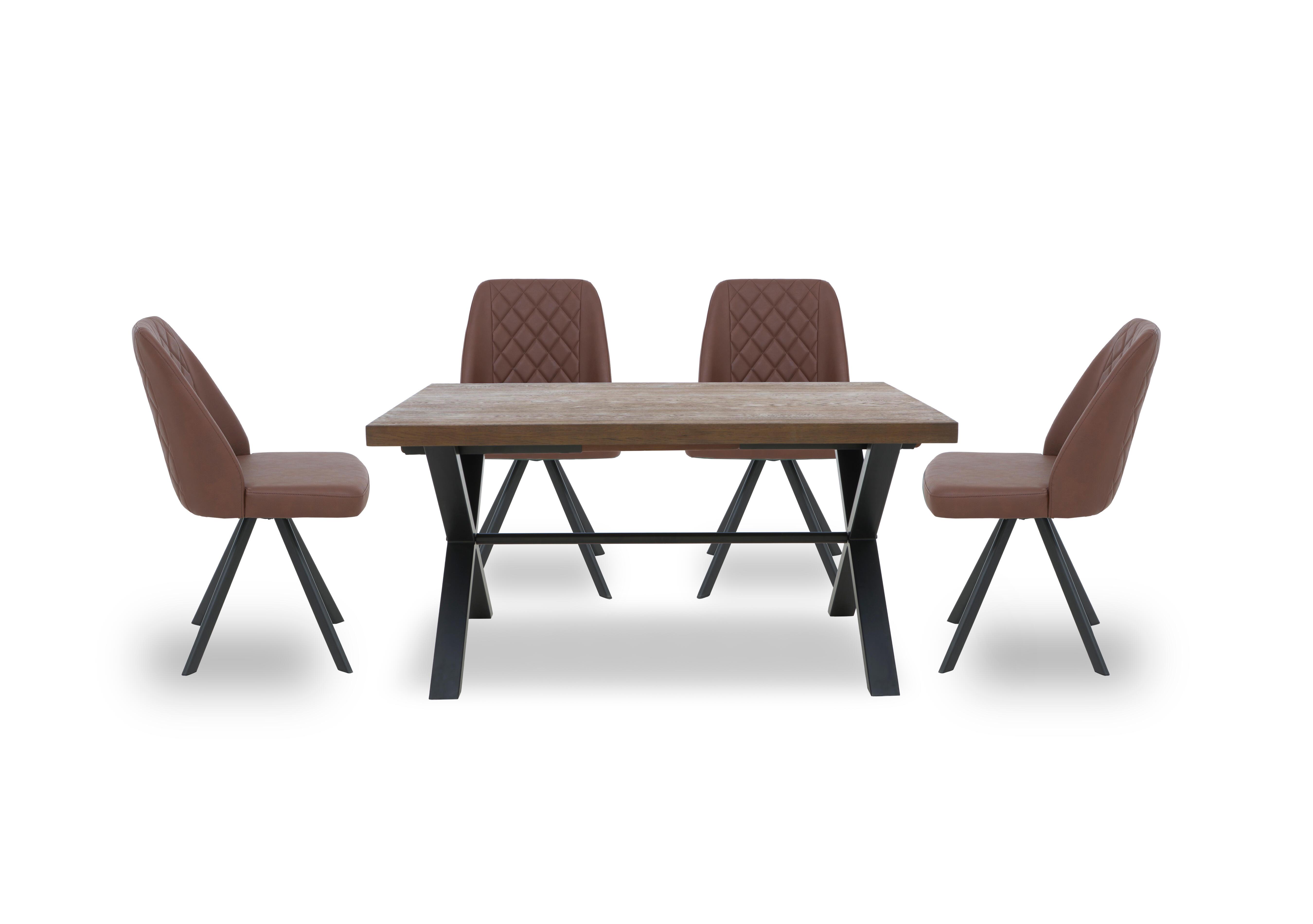 Jupiter Dining Table with X Shaped Legs and 4 Swivel Dining Chairs in Tan on Furniture Village