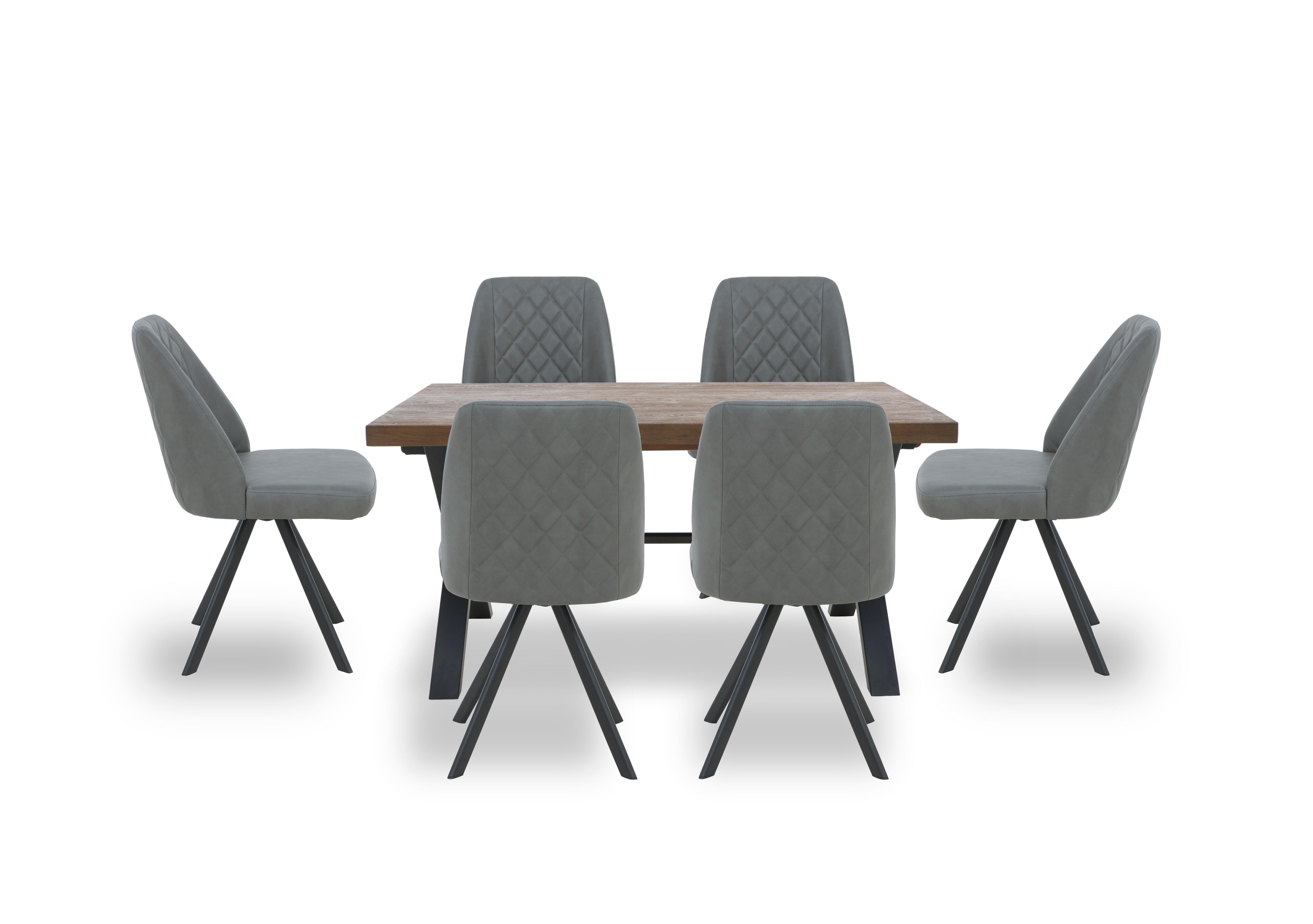 Jupiter Dining Table with X Shaped Legs and 6 Swivel Dining Chairs in Grey on Furniture Village