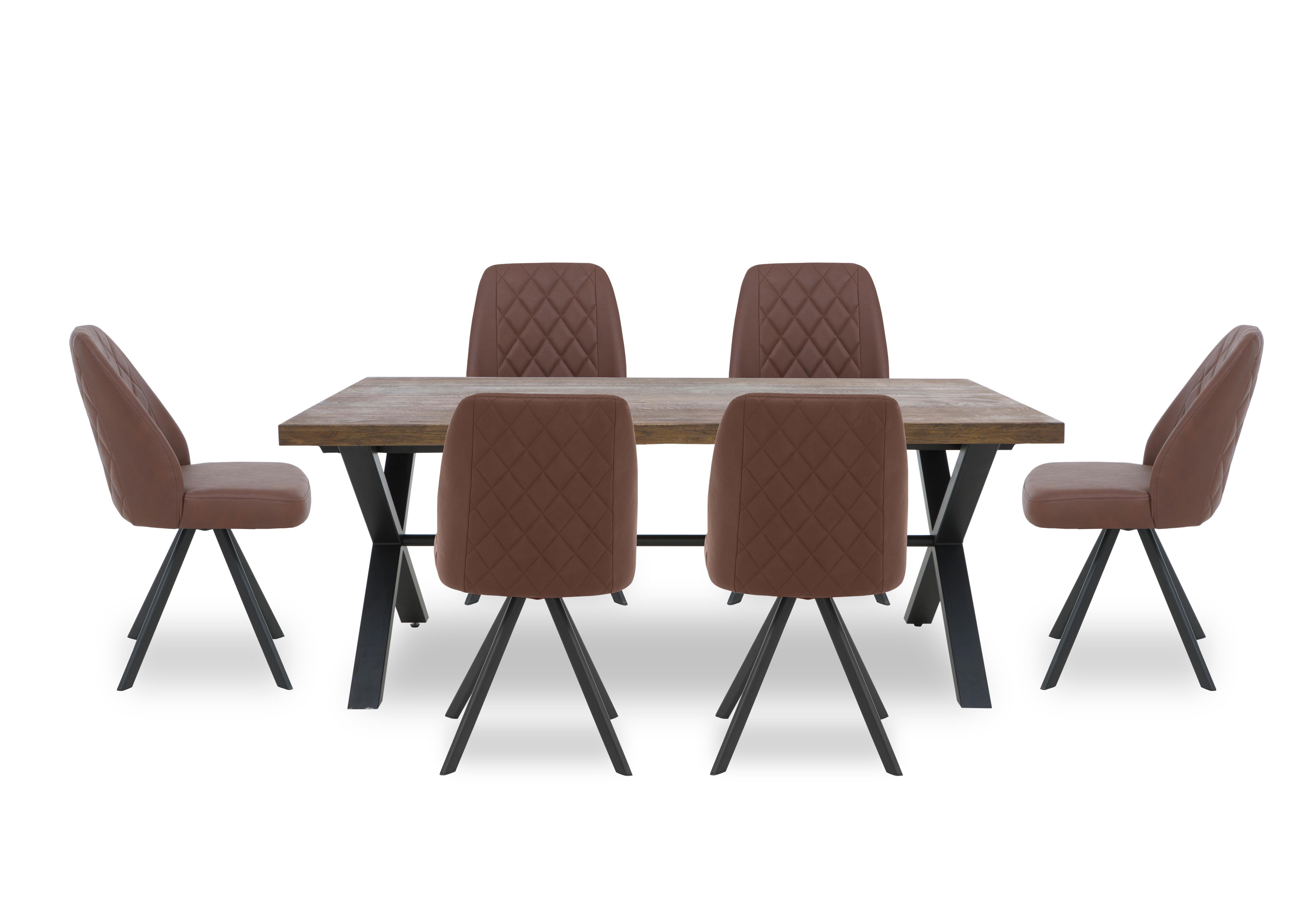 Jupiter Dining Table with X Shaped Legs and 6 Swivel Dining Chairs in Tan on Furniture Village