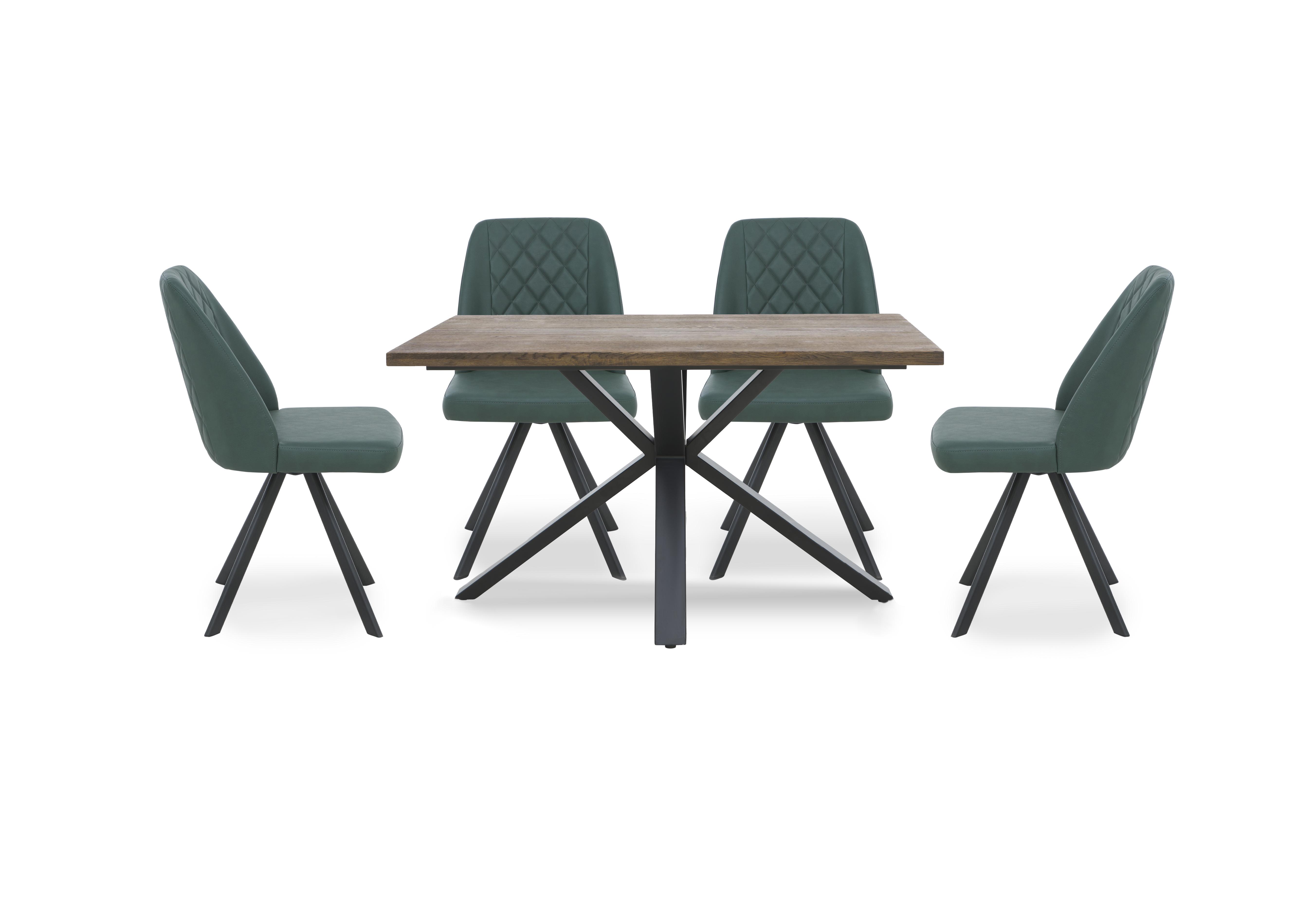 Jupiter Compact Dining Table with Star Base and 4 Swivel Dining Chairs in Green on Furniture Village