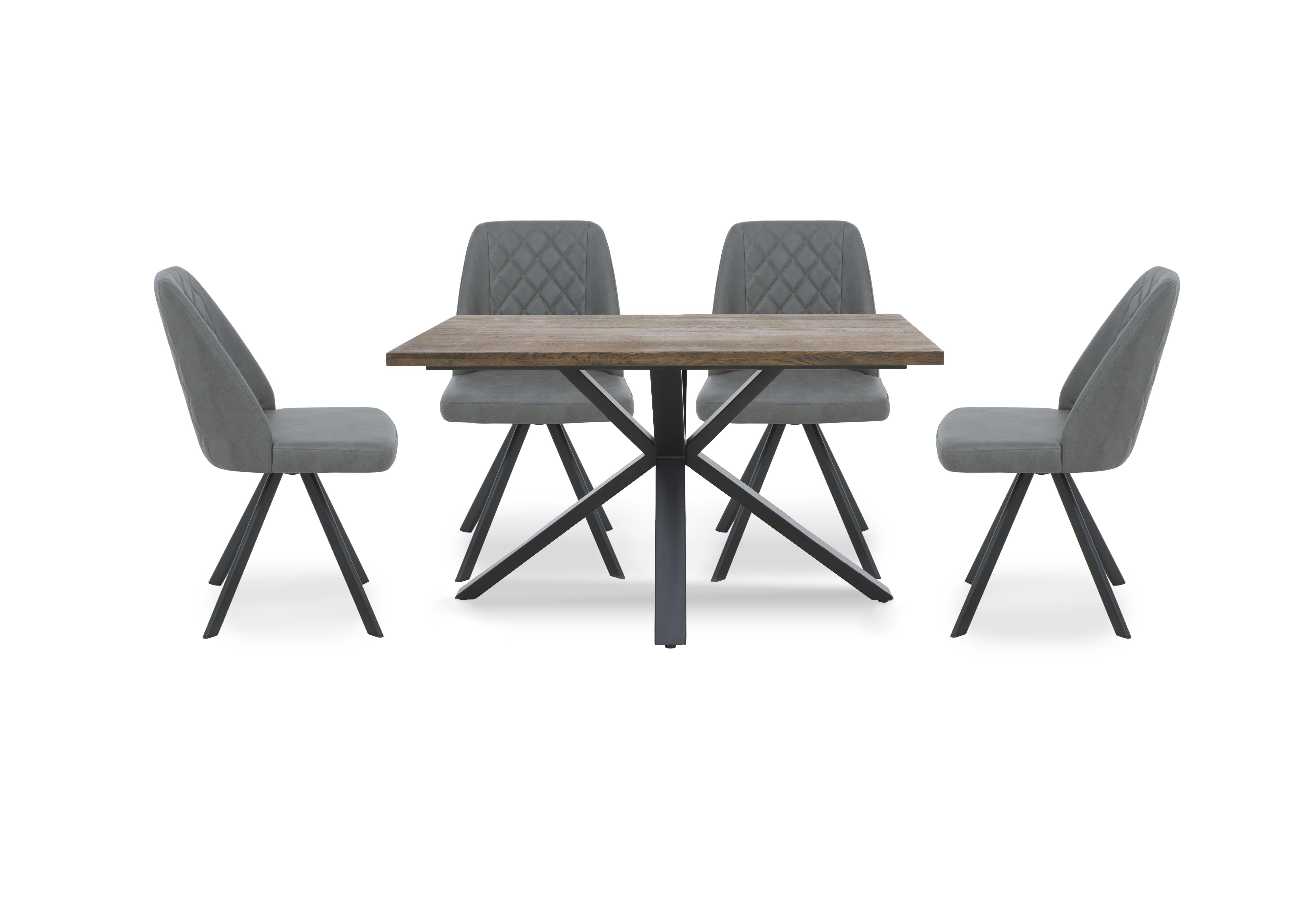Jupiter Compact Dining Table with Star Base and 4 Swivel Dining Chairs in Grey on Furniture Village