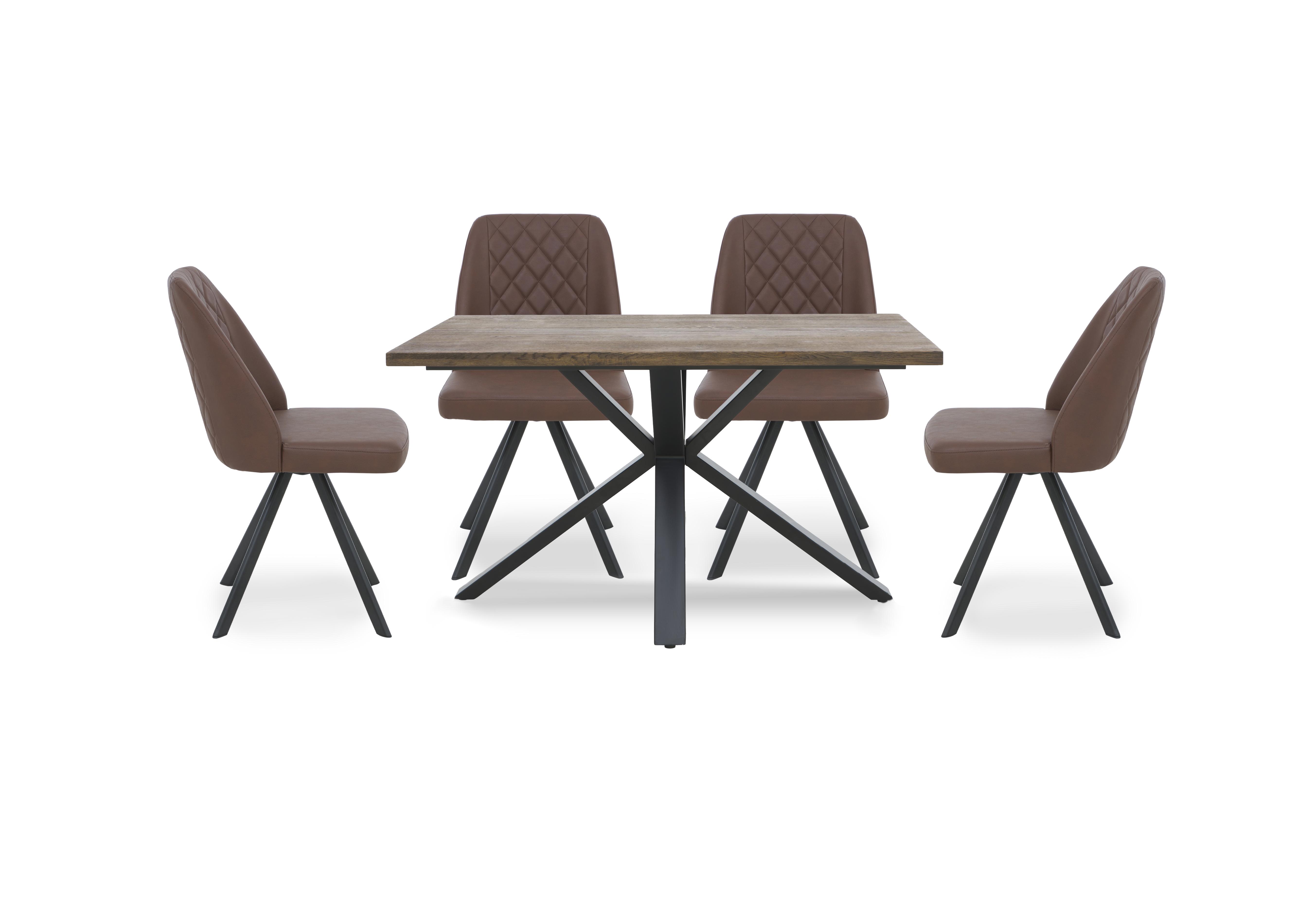 Jupiter Compact Dining Table with Star Base and 4 Swivel Dining Chairs in Tan on Furniture Village