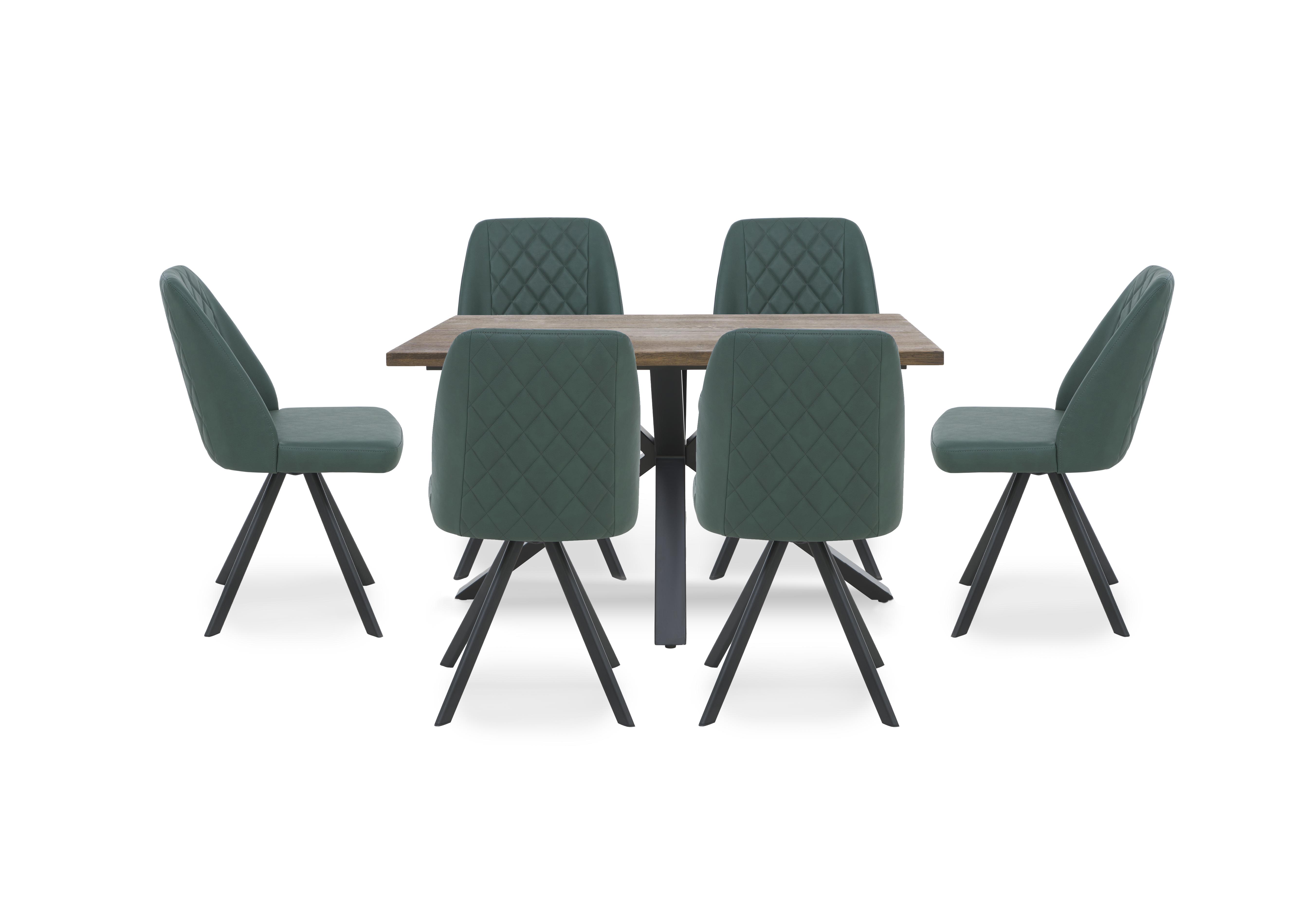Jupiter Compact Dining Table with Star Base and 6 Swivel Dining Chairs in Green on Furniture Village