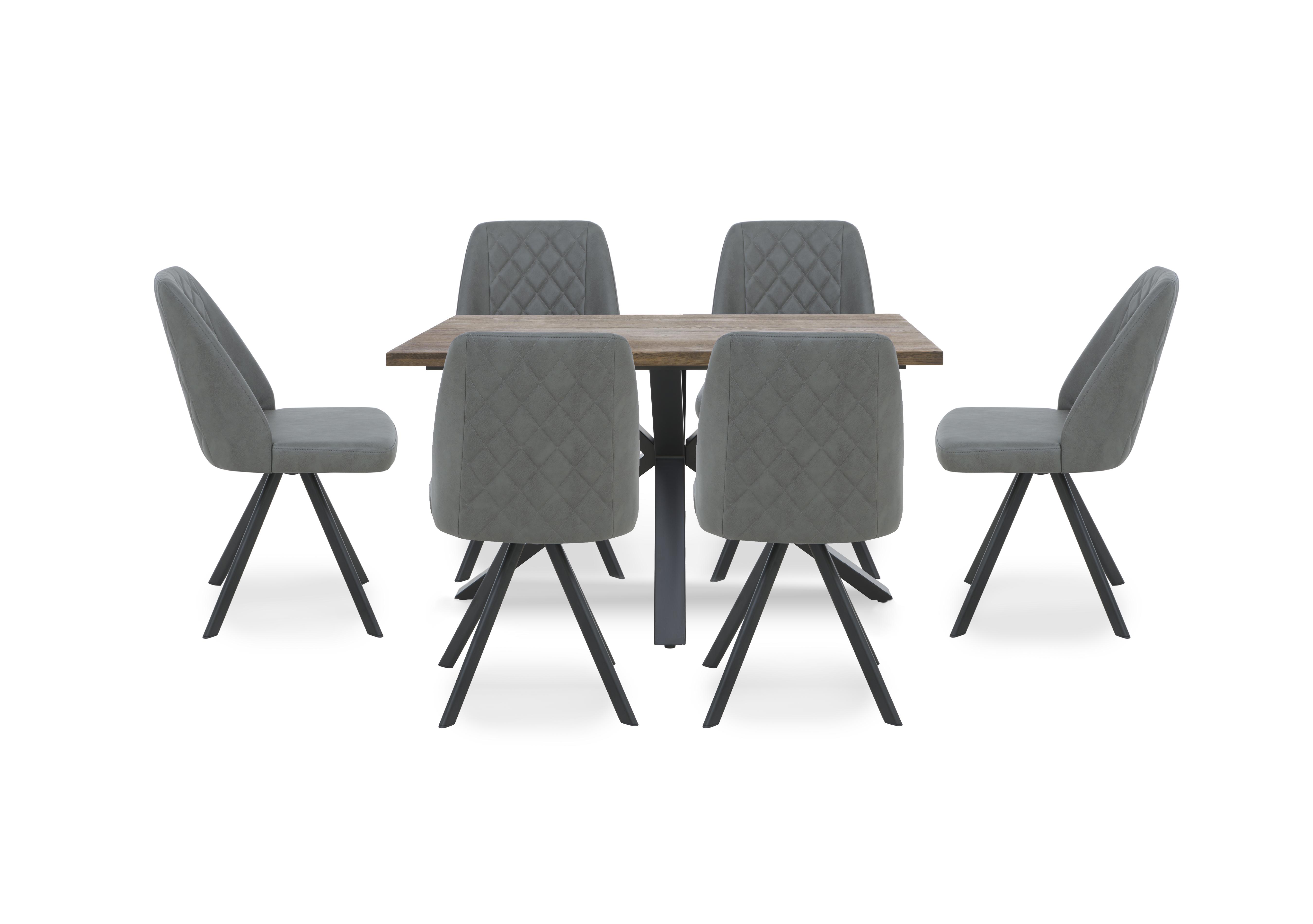 Jupiter Compact Dining Table with Star Base and 6 Swivel Dining Chairs in Grey on Furniture Village