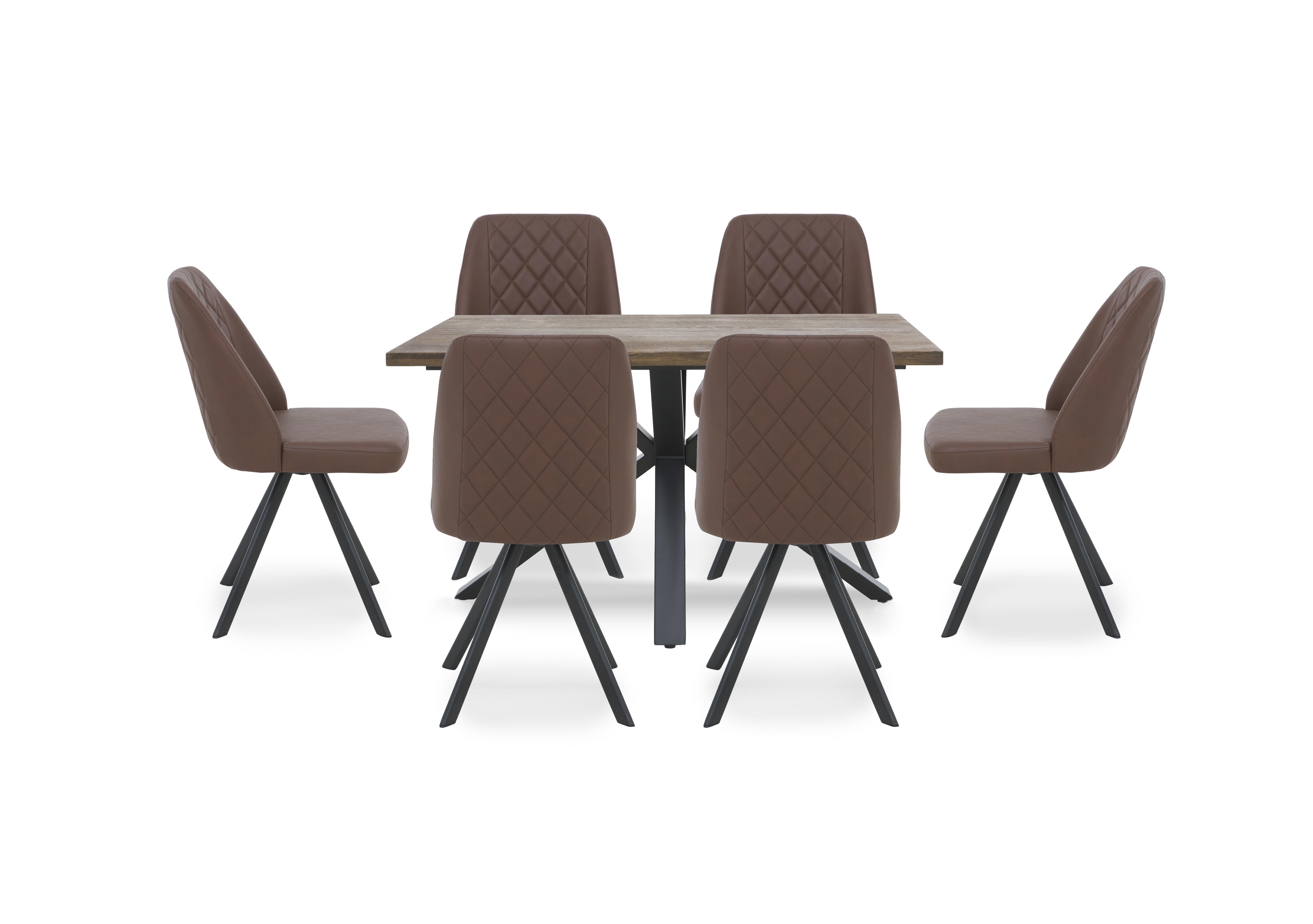 Jupiter Compact Dining Table with Star Base and 6 Swivel Dining Chairs in Tan on Furniture Village