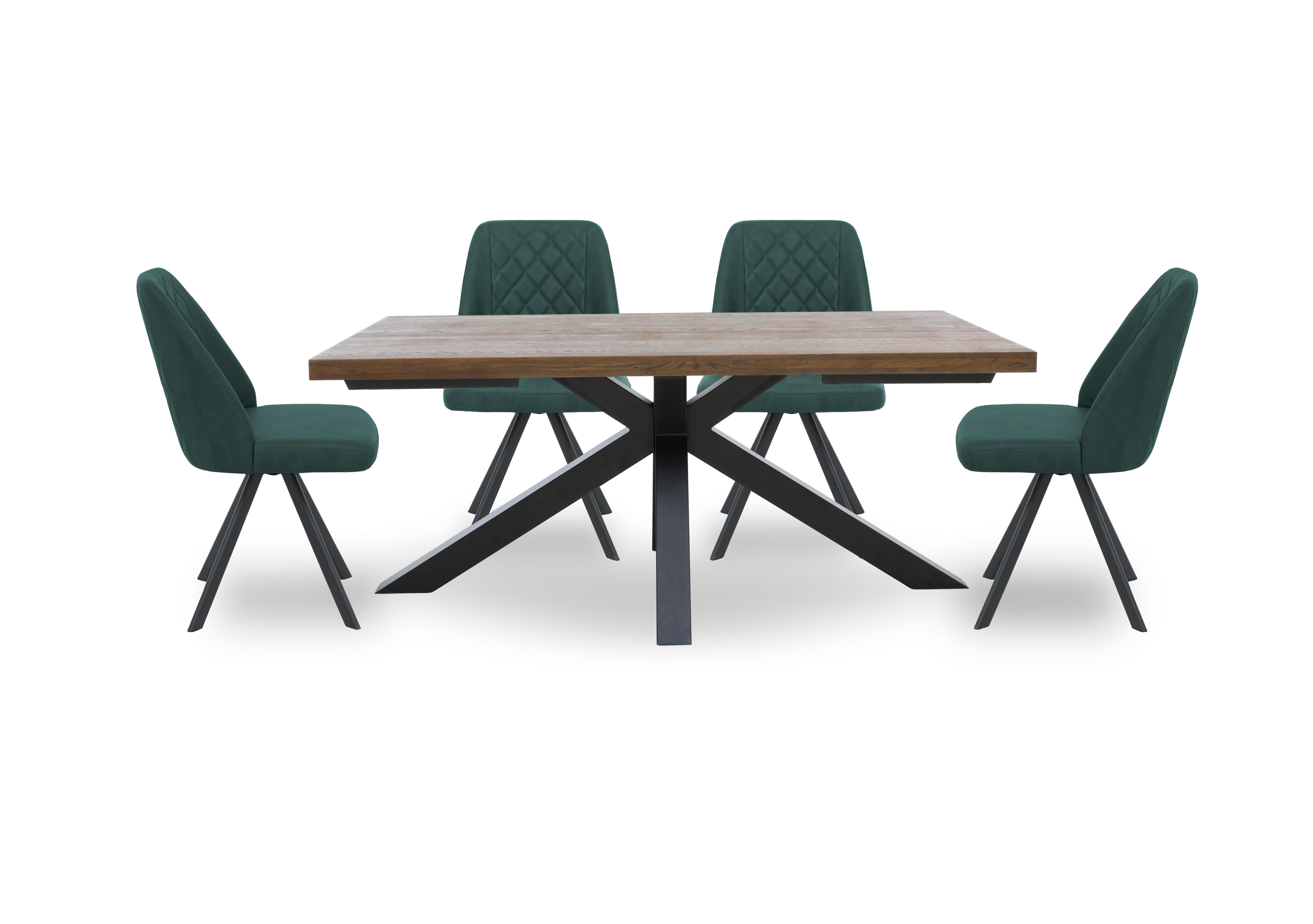 Jupiter Dining Table with Star Base and 4 Swivel Dining Chairs in Green on Furniture Village