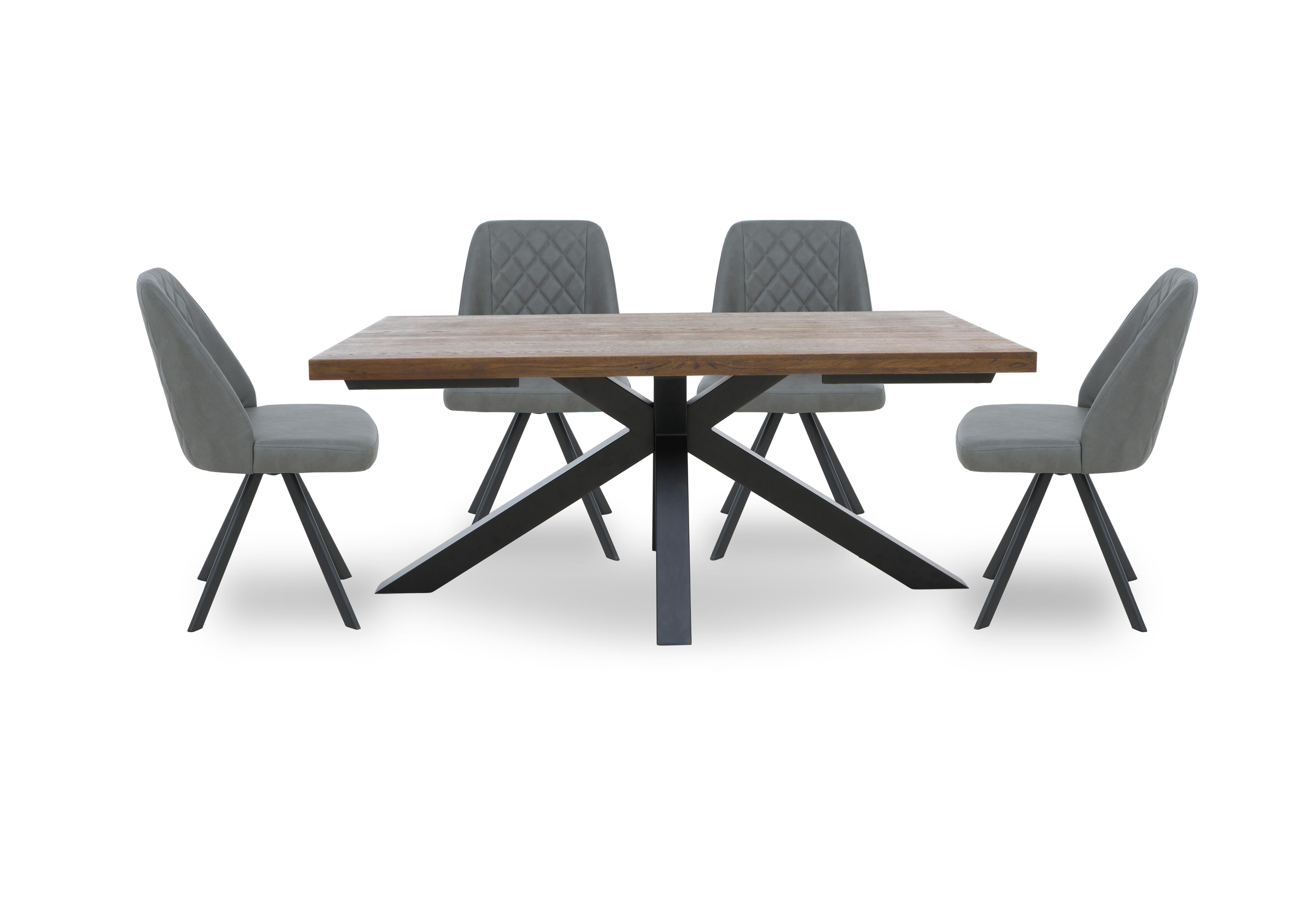 Jupiter Dining Table with Star Base and 4 Swivel Dining Chairs in Grey on Furniture Village