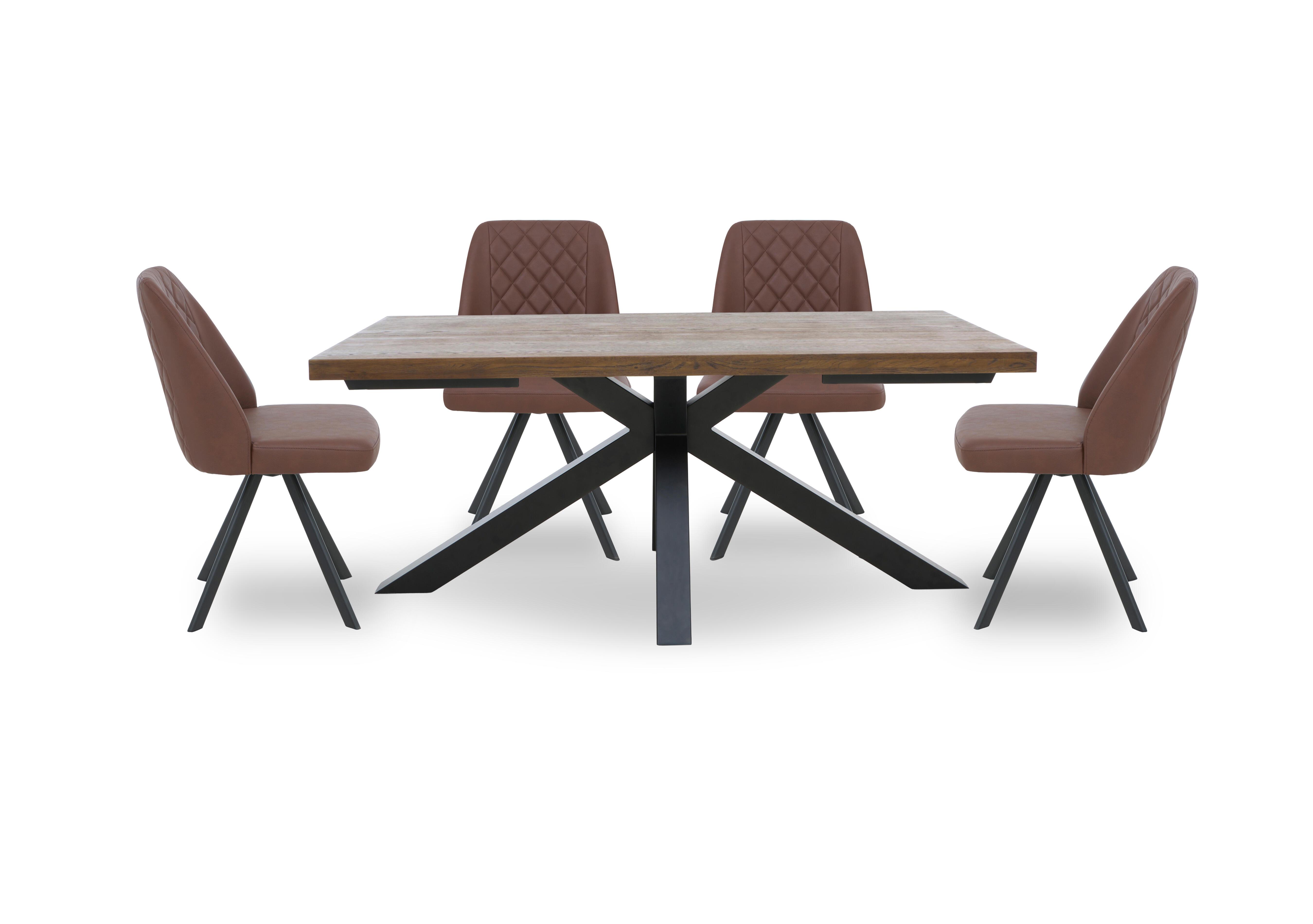 Jupiter Dining Table with Star Base and 4 Swivel Dining Chairs in Tan on Furniture Village