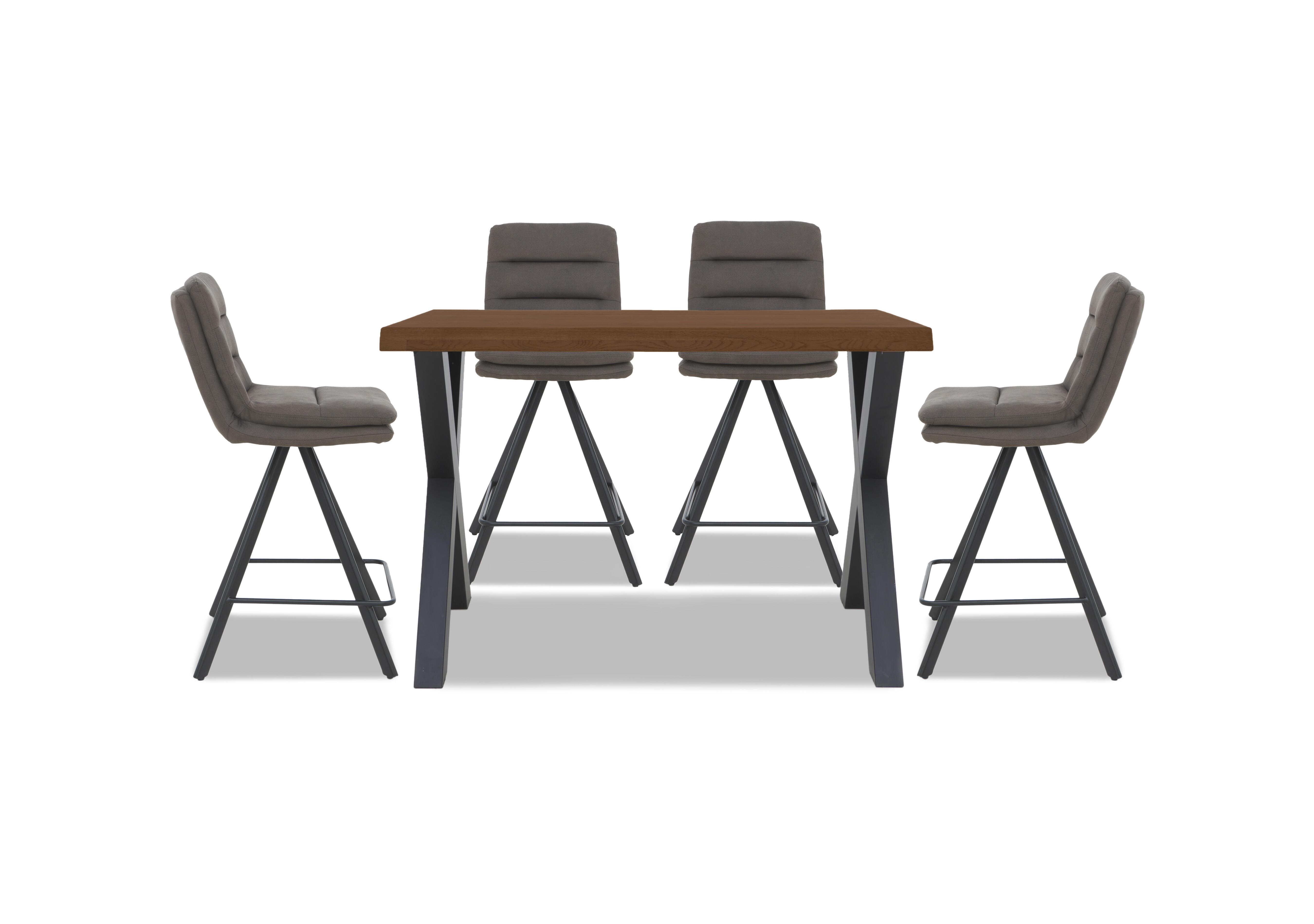 Hades 140cm Straight Edge Bar Table with X Shaped Legs and 4 Njord Anthracite Fabric Swivel Bar Stools in 6 Old Bassano on Furniture Village
