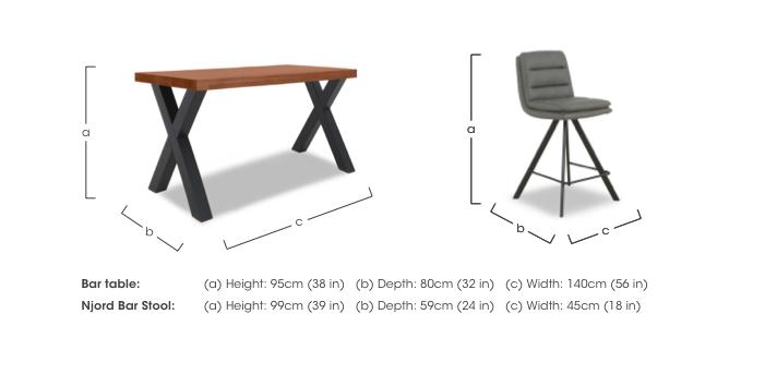 Hades 140cm Straight Edge Bar Table with X Shaped Legs and 4 Njord Tan Faux Leather Swivel Bar Stools in  on Furniture Village