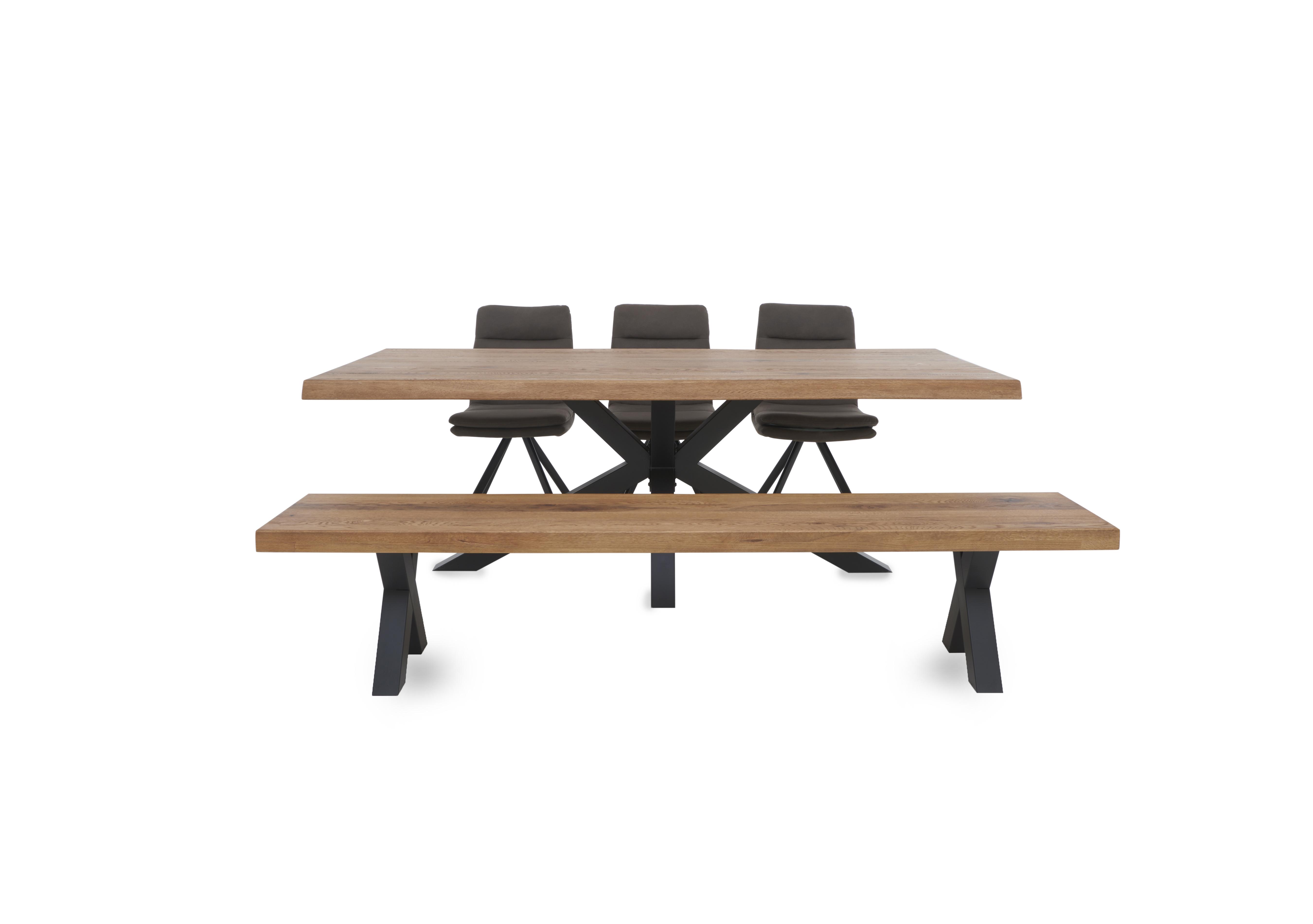 Njord Raw Edge Dining Table with Metal Star Base, Dining Bench and 3 Anthracite Fabric Swivel Dining Chairs in 6 Old Bassano on Furniture Village
