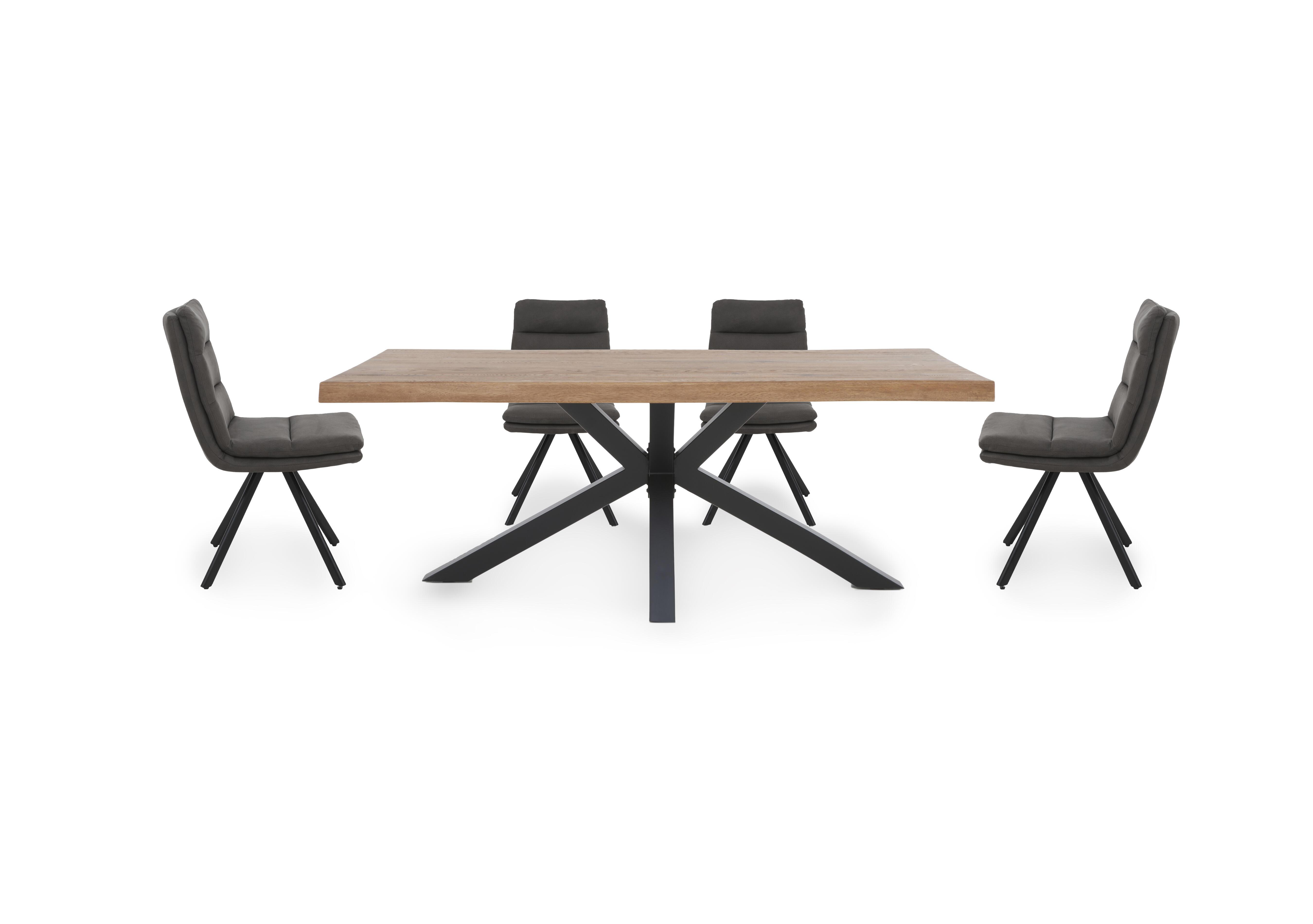 Njord 160cm Compact Raw Edge Dining Table with Metal Star Base and 4 Anthracite Fabric Swivel Dining Chairs in 6 Old Bassano on Furniture Village