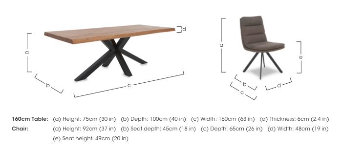 Njord 160cm Compact Raw Edge Dining Table with Metal Star Base and 4 Anthracite Fabric Swivel Dining Chairs in  on Furniture Village