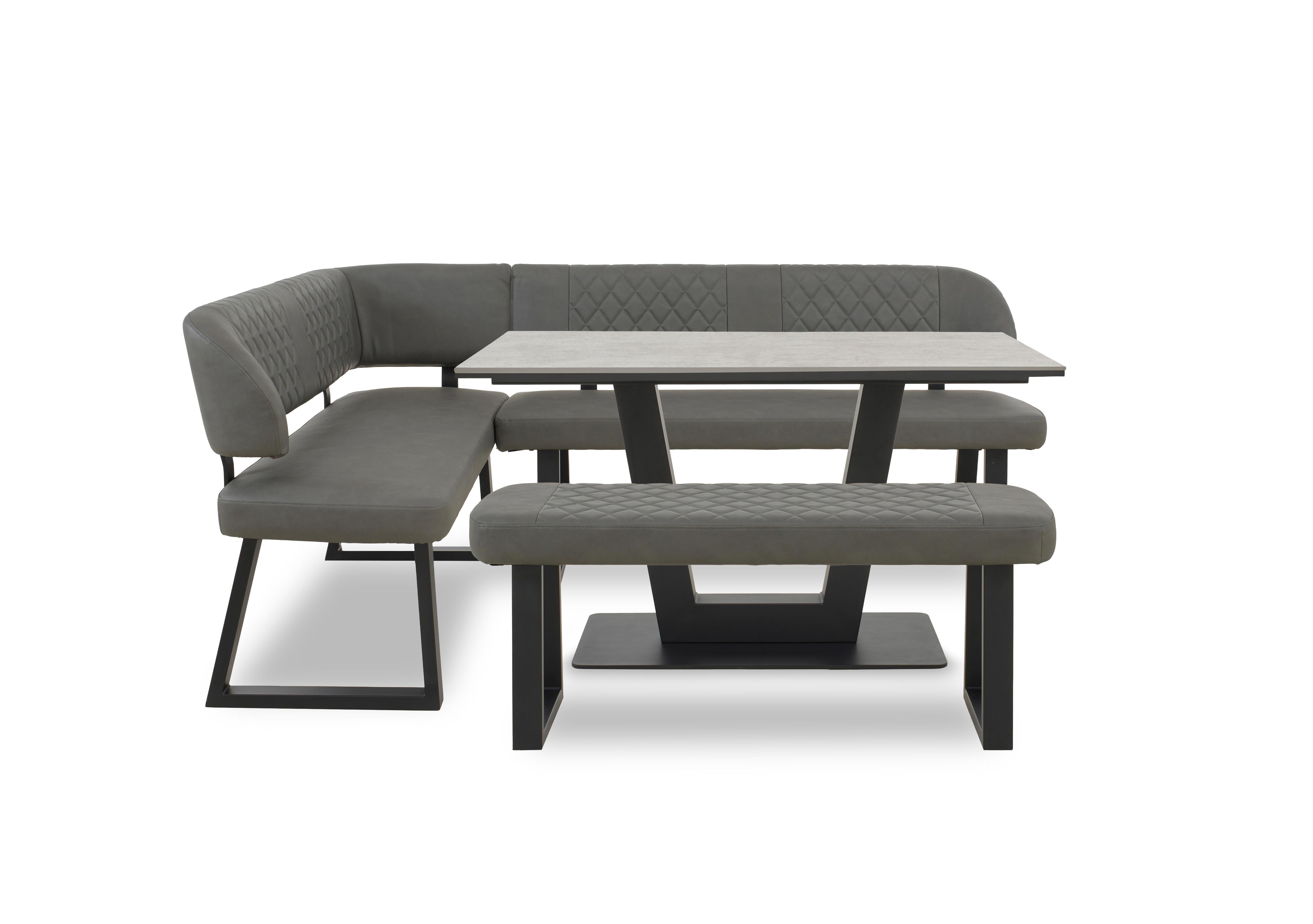 Venus Dining Table, Left Hand Facing Corner Dining Bench and Low Dining Bench in Grey - Moon on Furniture Village