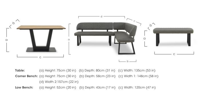 Venus Dining Table, Right Hand Facing Corner Dining Bench and Low Dining Bench in  on Furniture Village