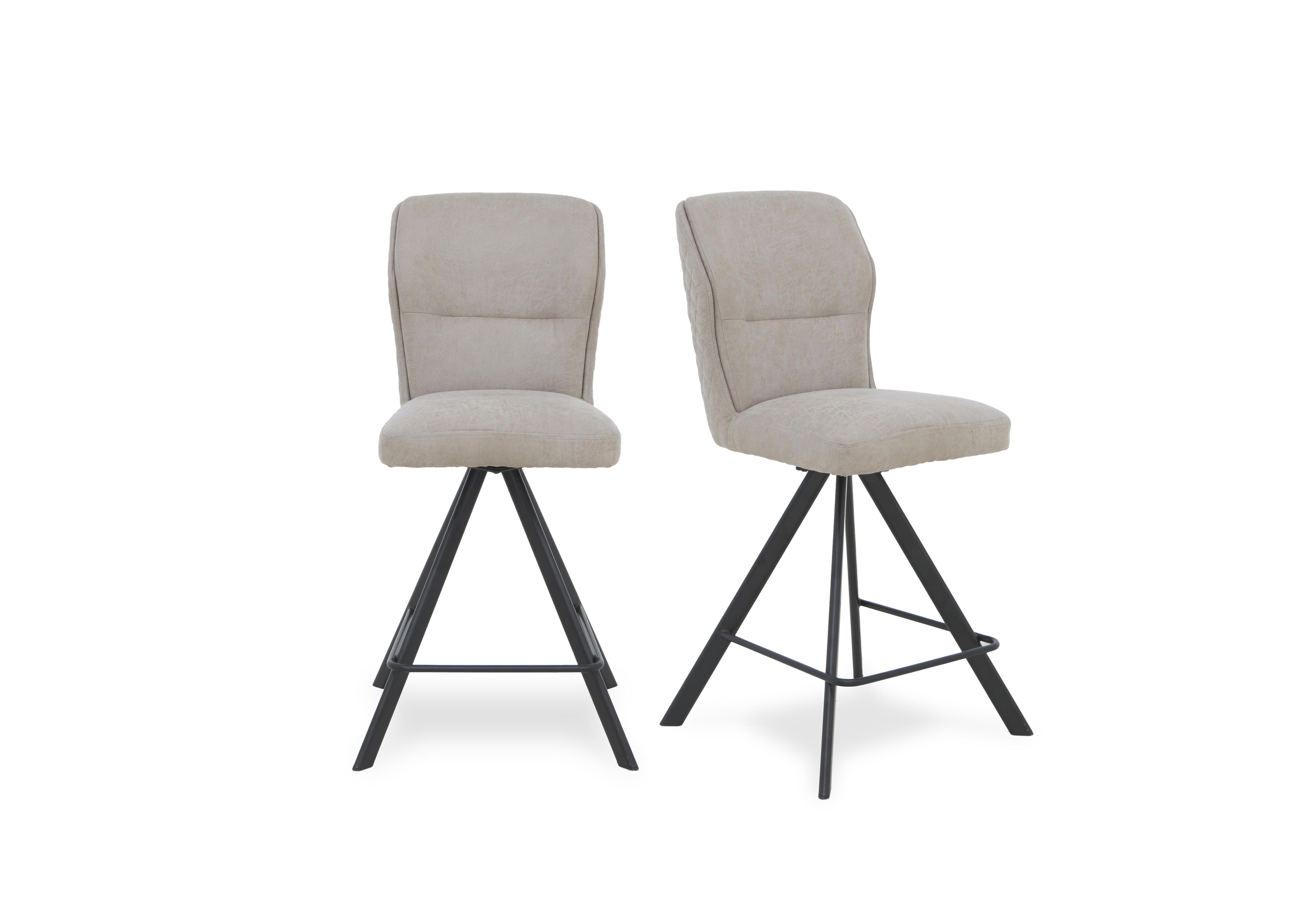 Terra Pair of Fabric Swivel Bar Stools in Taupe on Furniture Village