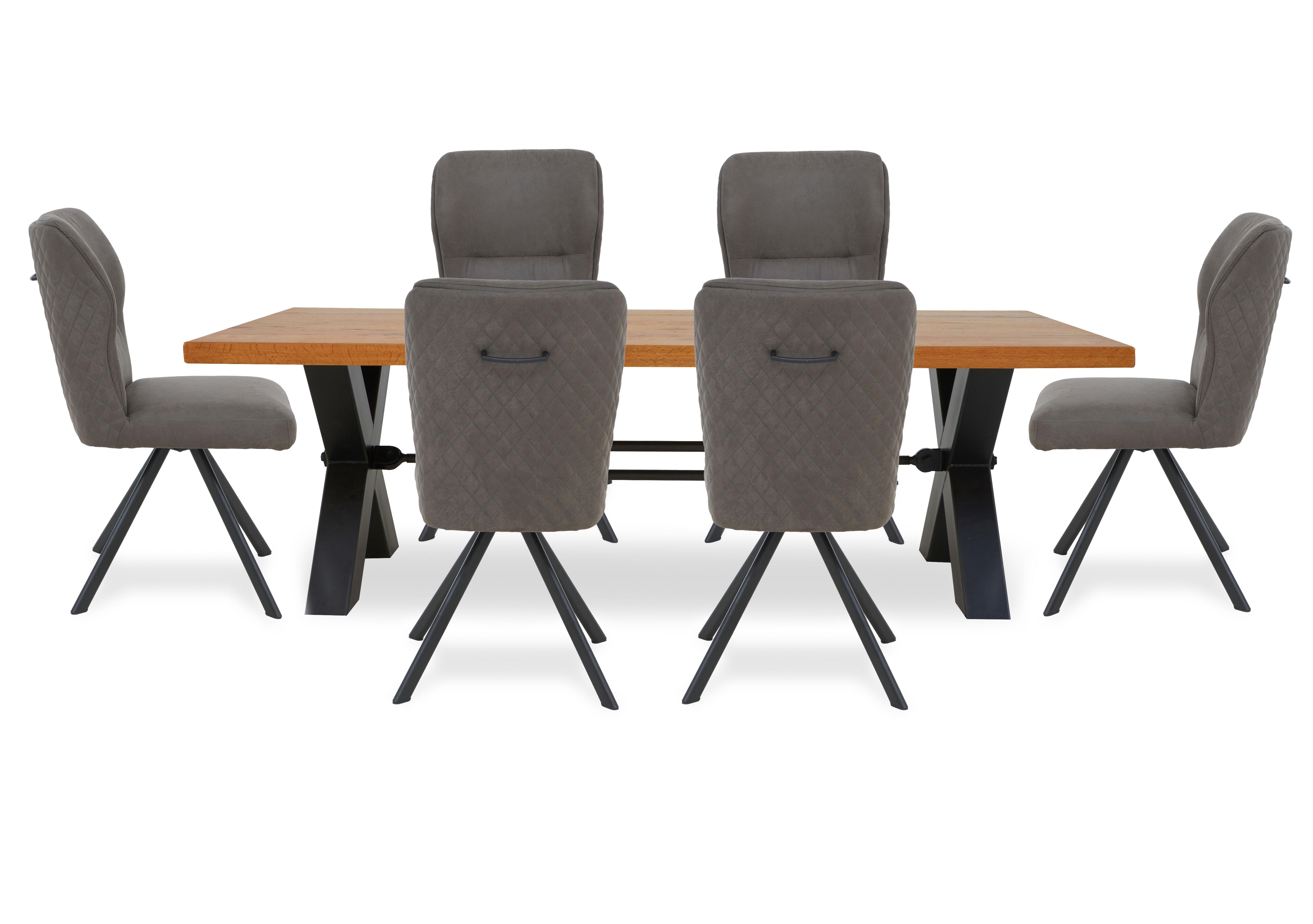 Terra Straight Edge Dining Table with Tension Bolt X-Leg and 6 Steel Fabric Swivel Dining Chairs in 1 Oil on Furniture Village