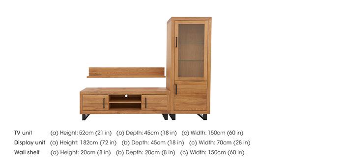 Terra Small Media Set with Small TV Unit, Small Right Hand Display Cabinet and 150cm Wall Shelf in  on Furniture Village