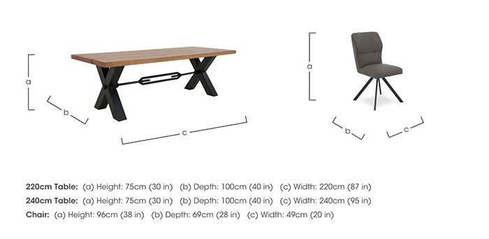 Terra Straight Edge Dining Table with Tension Bolt X-Leg and 6 Taupe Fabric Swivel Dining Chairs in  on Furniture Village