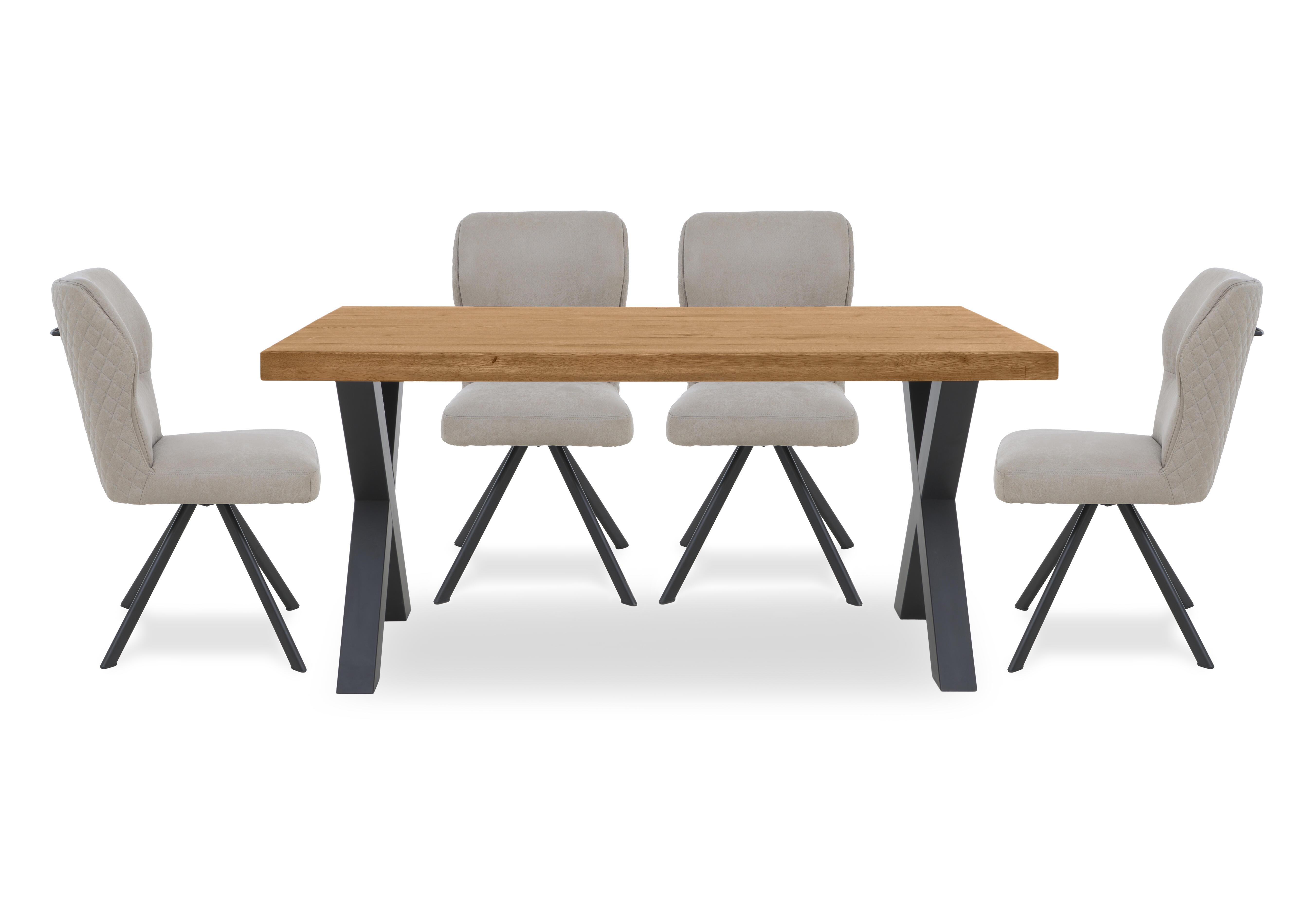 Terra 160cm Compact Straight Edge Dining Table with X Shaped Legs and 4 Taupe Fabric Swivel Dining Chairs in 1 Oil on Furniture Village