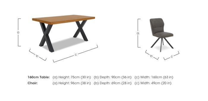 Terra 160cm Compact Straight Edge Dining Table with X Shaped Legs and 4 Taupe Fabric Swivel Dining Chairs in  on Furniture Village