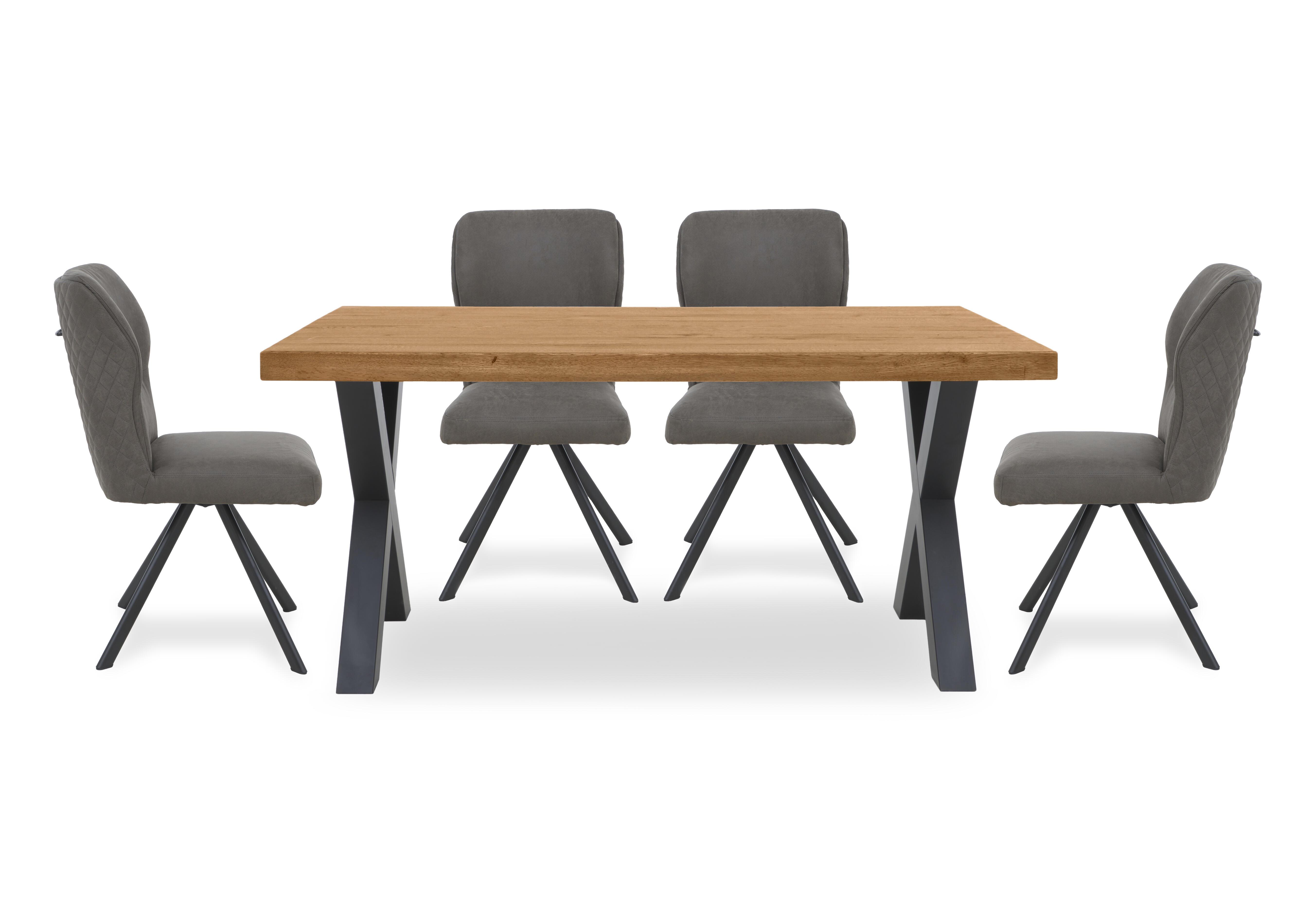 Terra 160cm Compact Straight Edge Dining Table with X Shaped Legs and 4 Steel Fabric Swivel Dining Chairs in 1 Oil on Furniture Village