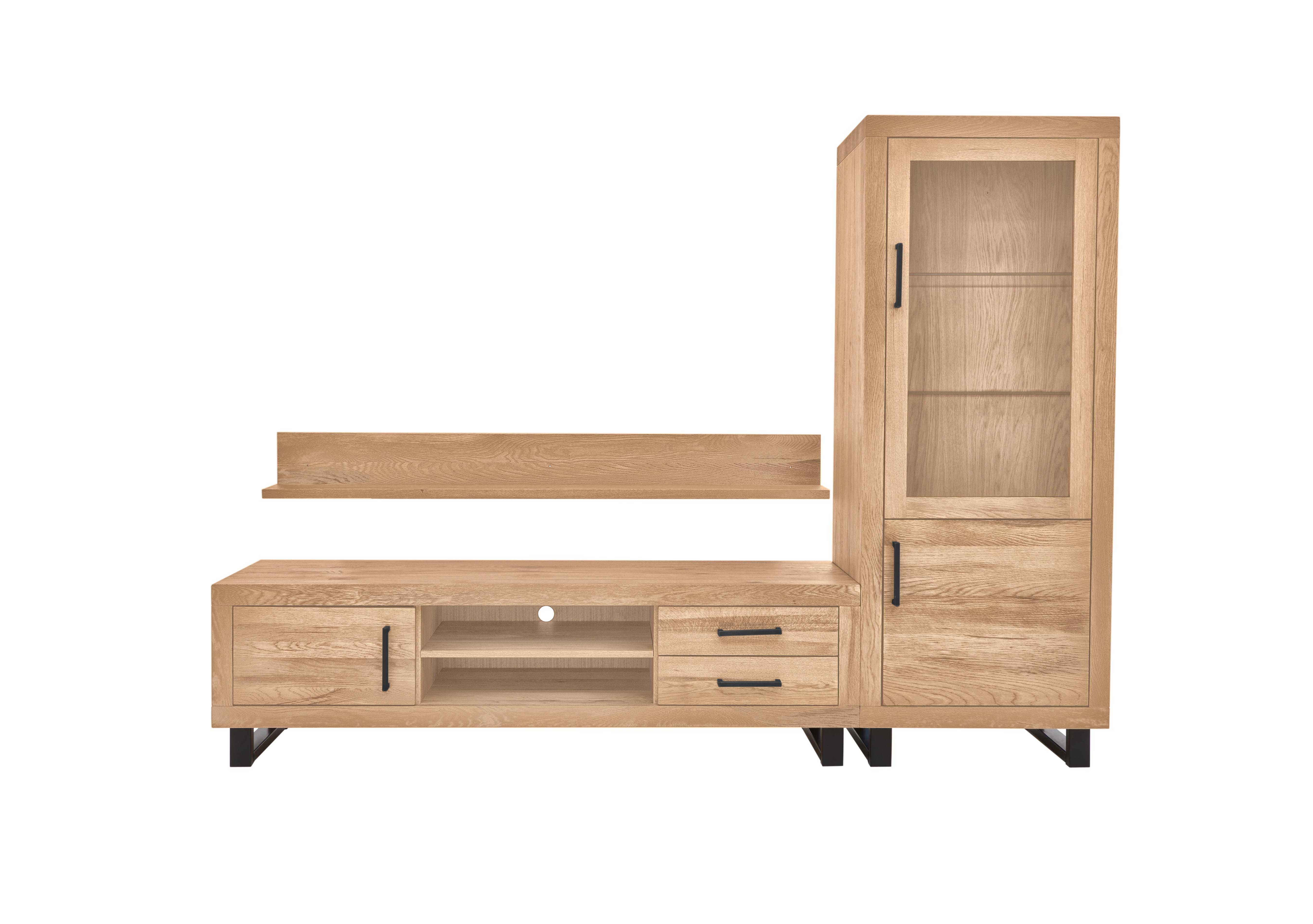 Terra Large Media Set with Large TV Unit, Small Right Hand Facing Display Cabinet and 180cm Wall Shelf in 52 Natura Bianca on Furniture Village