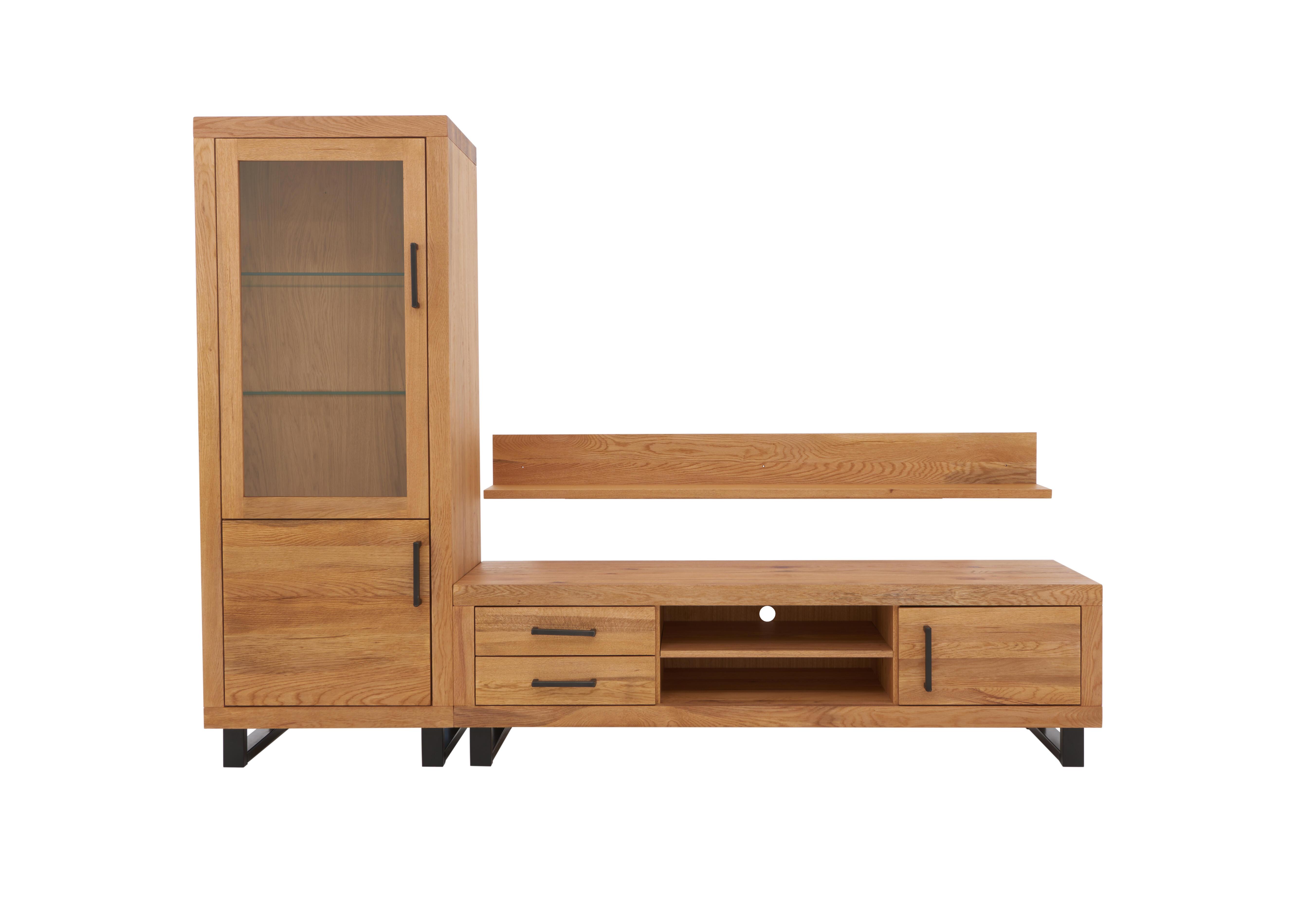 Terra Large Media Set with Large TV Unit, Small Left Hand Facing Display Cabinet and 180cm Wall Shelf in 1 Oil on Furniture Village