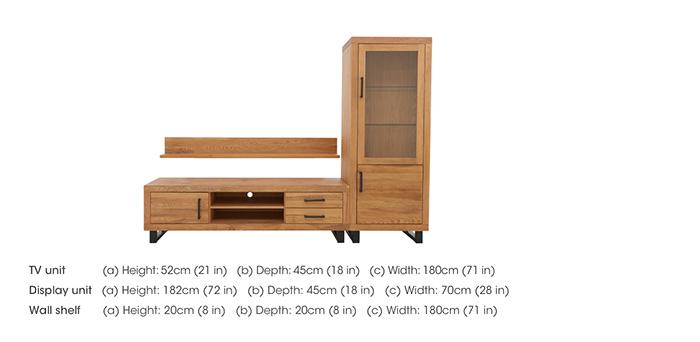 Terra Large Media Set with Large TV Unit, Small Left Hand Facing Display Cabinet and 180cm Wall Shelf in  on Furniture Village