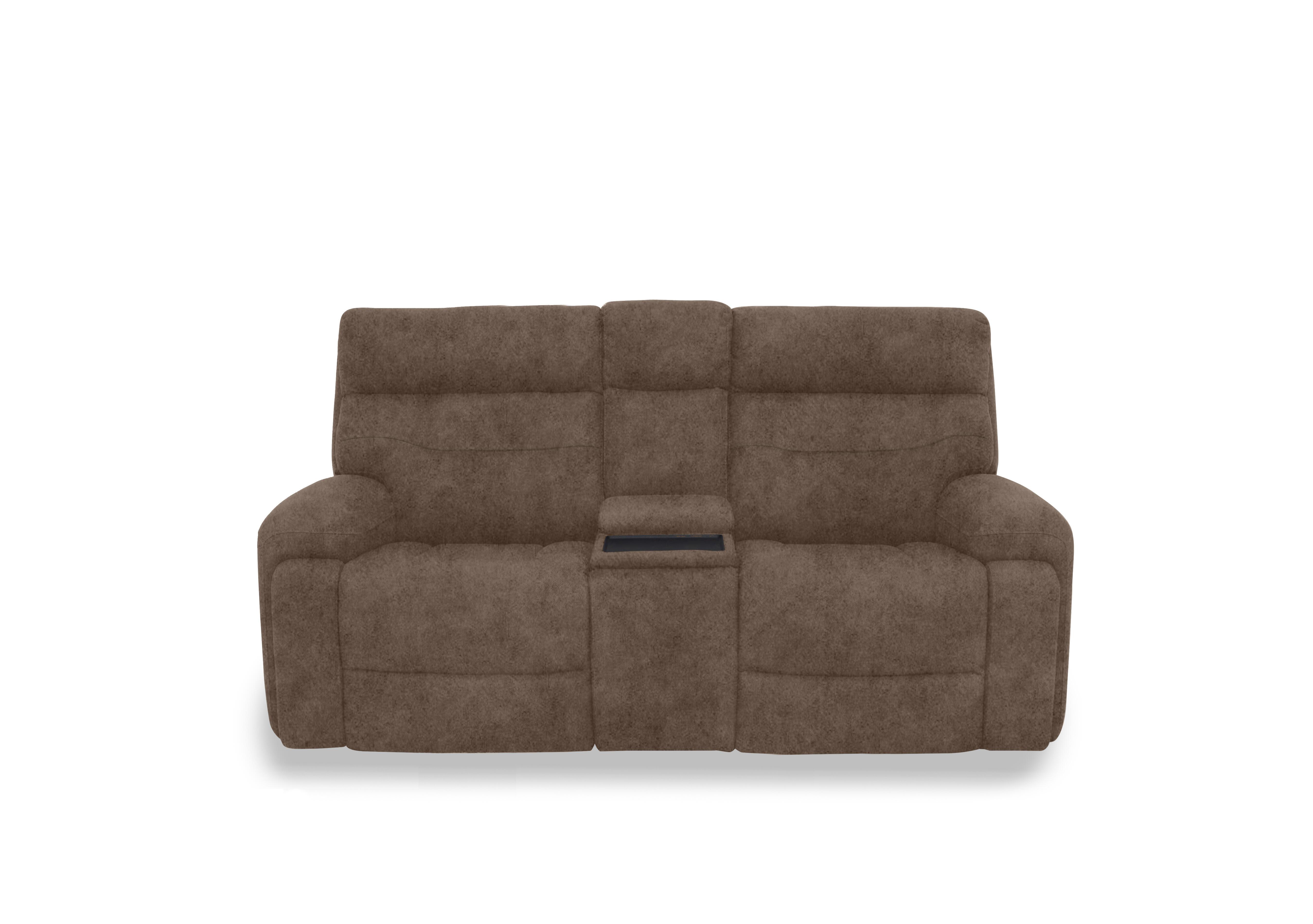 Cinemax Fabric 2 Seater Media Console Power Recliner Sofa with Power Headrests in Marble Classic Brown Be-0105 on Furniture Village