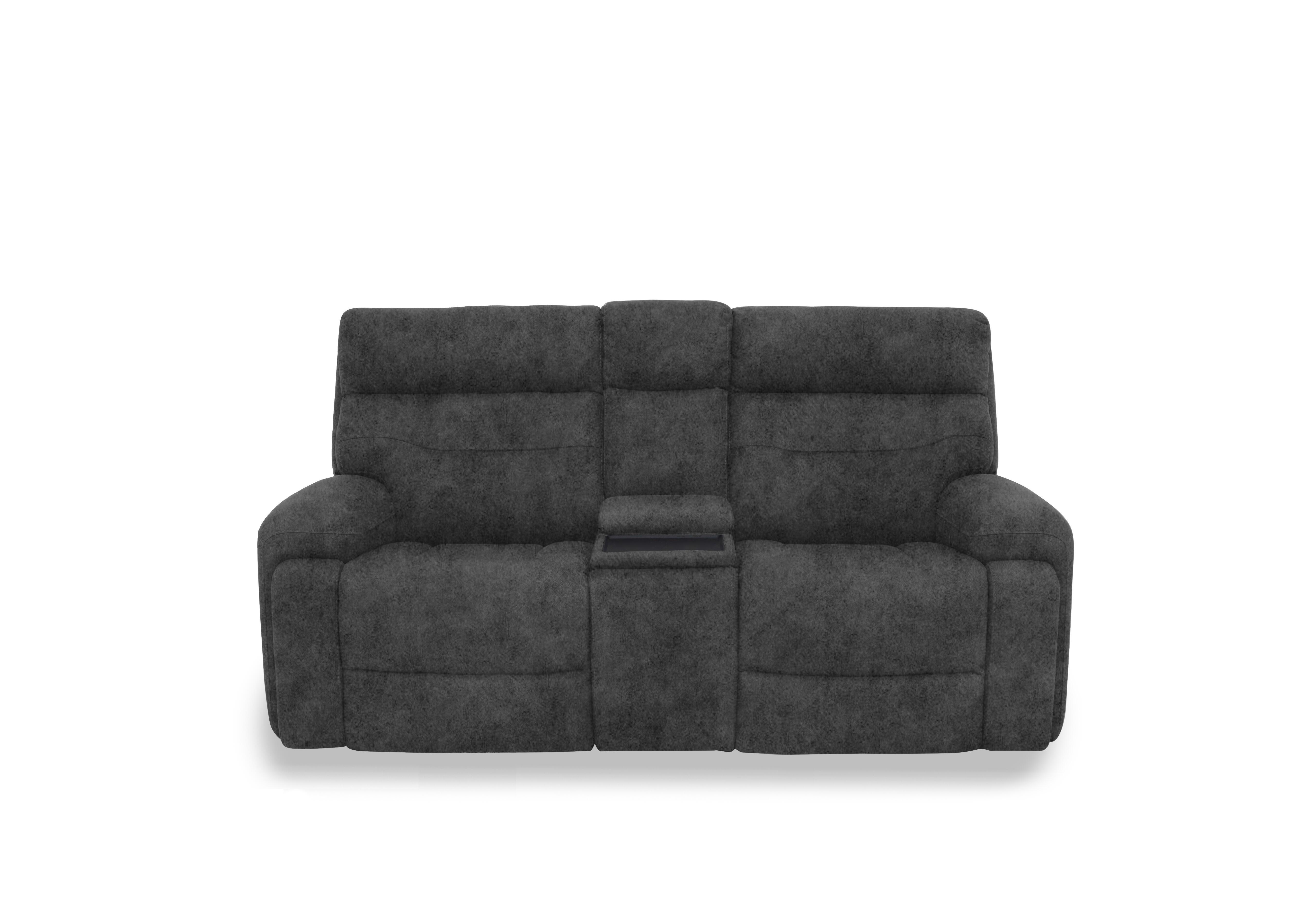 Cinemax Fabric 2 Seater Media Console Power Recliner Sofa with Power Headrests in Marble Dark Grey Be-0101 on Furniture Village