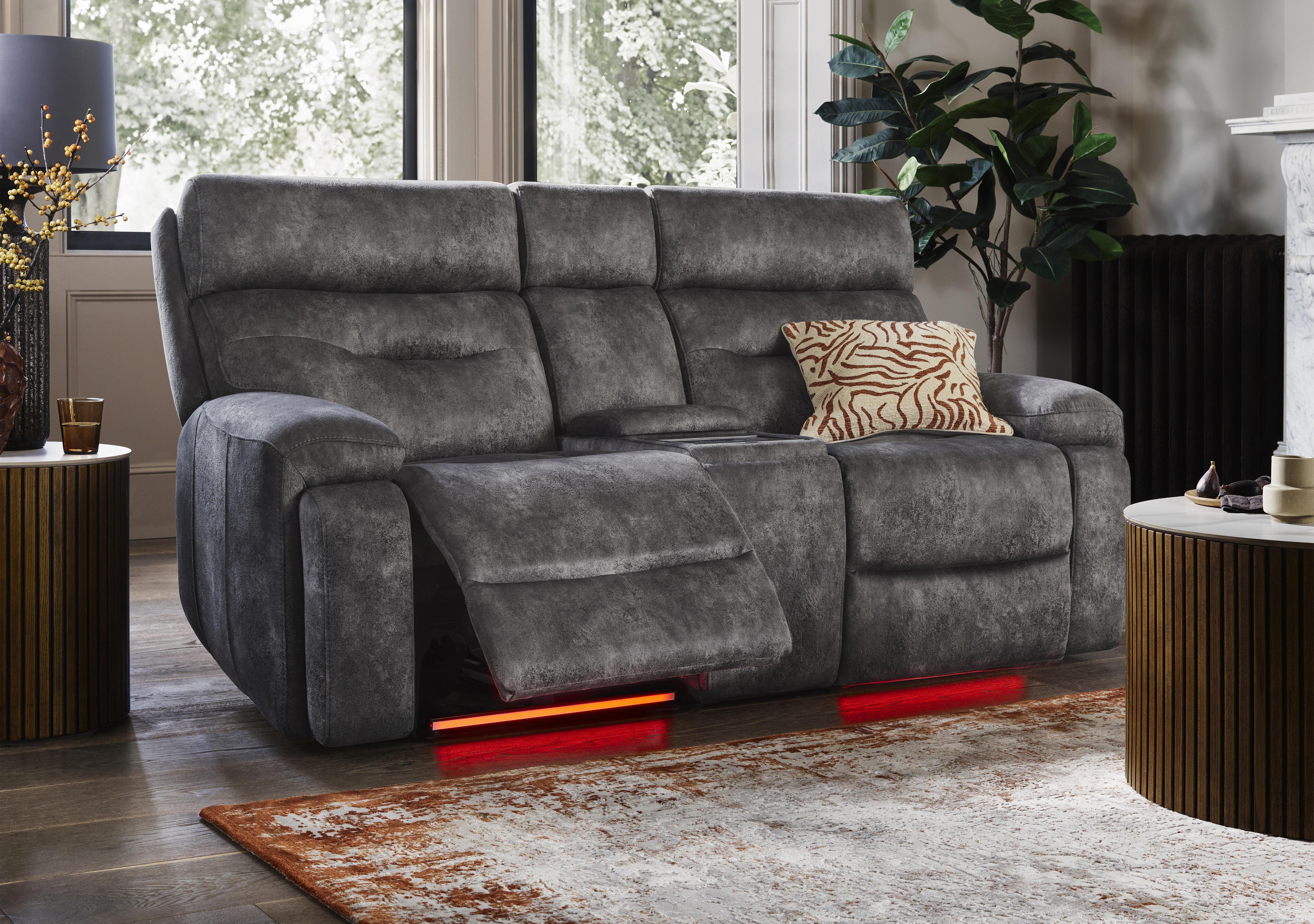 Cinemax Fabric 3 Seater Media Console Power Recliner Sofa with Power Headrests in  on Furniture Village