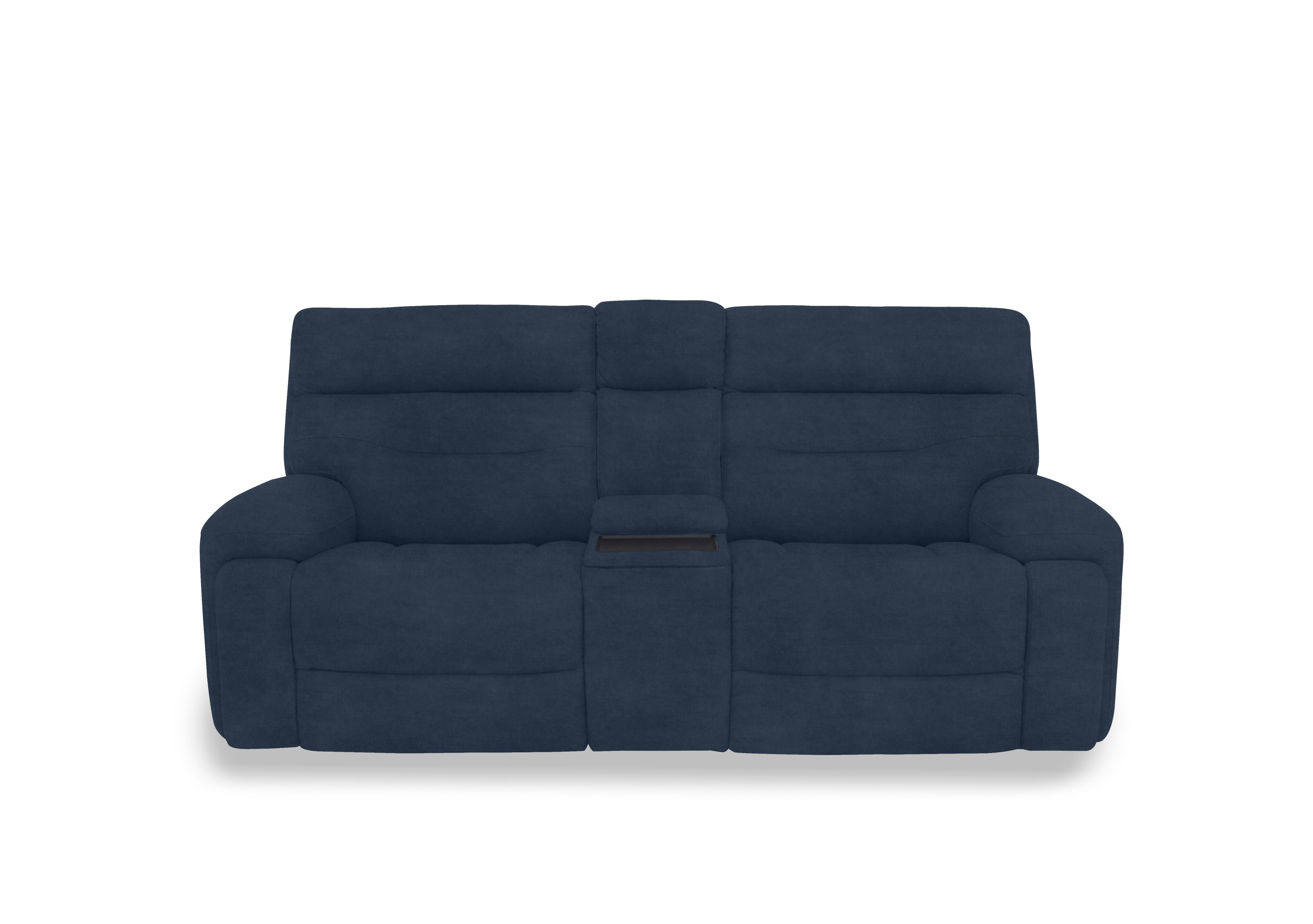 Cinemax Fabric 3 Seater Media Console Power Recliner Sofa with Power Headrests in Giula Dark Blue Gl-0108 on Furniture Village