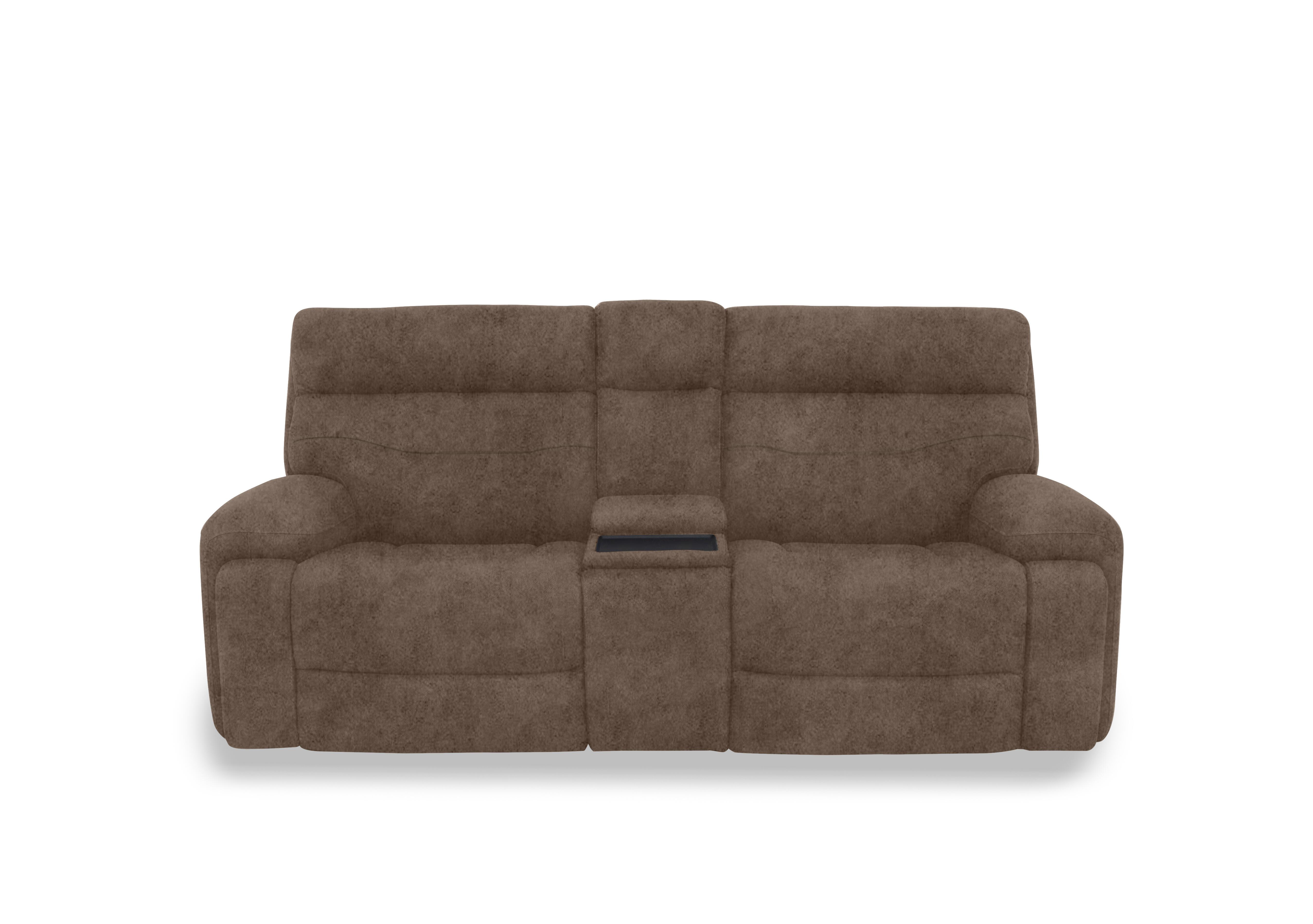 Cinemax Fabric 3 Seater Media Console Power Recliner Sofa with Power Headrests in Marble Classic Brown Be-0105 on Furniture Village