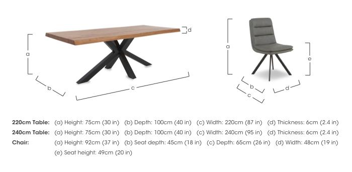 Njord Raw Edge Dining Table with Metal Star Base and 6 Tan Faux Leather Swivel Dining Chairs in  on Furniture Village