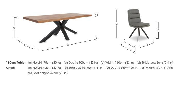 Njord 160cm Compact Raw Edge Dining Table with Metal Star Base and 6 Tan Faux Leather Swivel Dining Chairs in  on Furniture Village