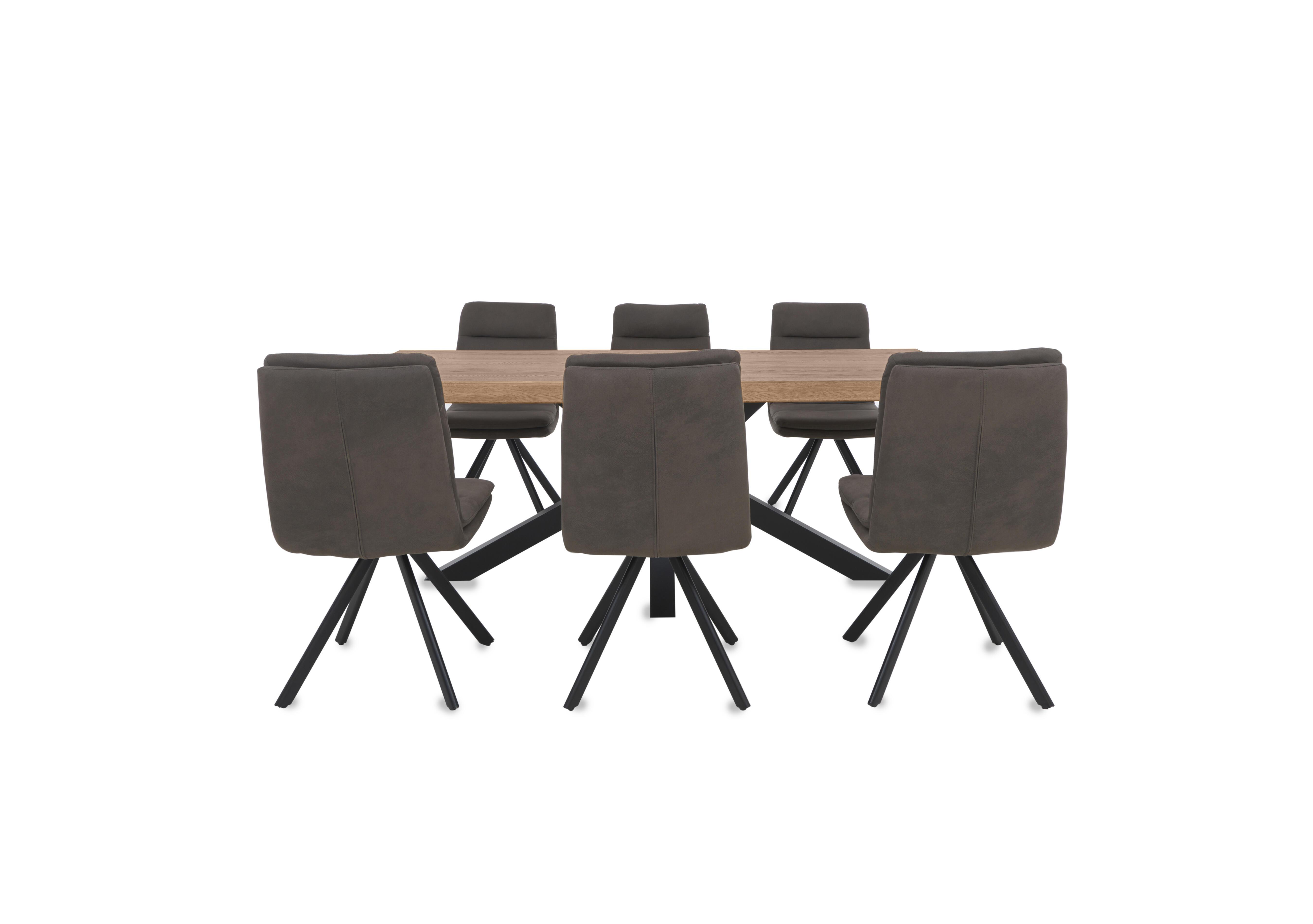 Njord 160cm Compact Raw Edge Dining Table with Metal Star Base and 6 Anthracite Fabric Swivel Dining Chairs in 6 Old Bassano on Furniture Village