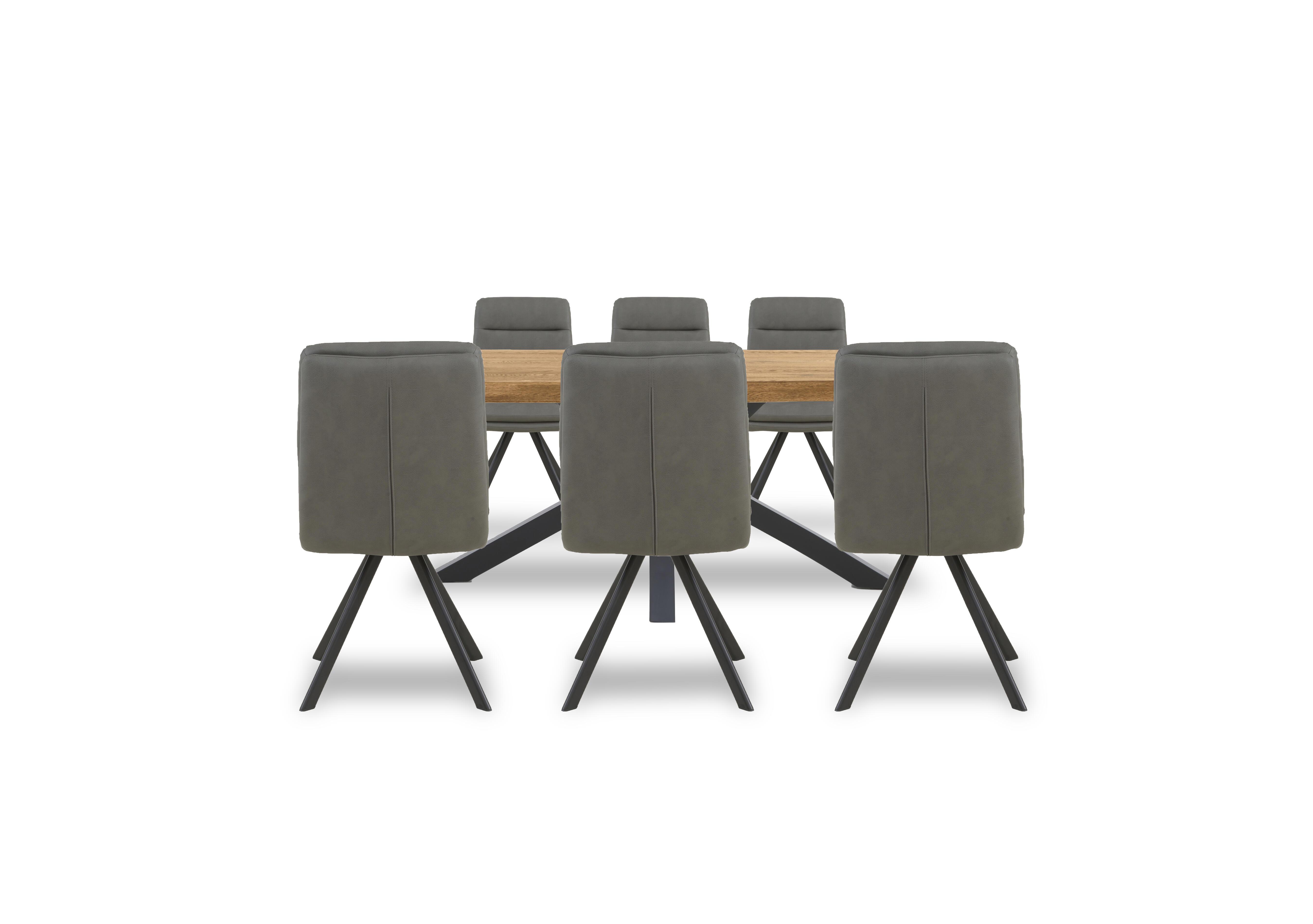 Njord Raw Edge Dining Table with Metal Star Base and 6 Grey Faux Leather Swivel Dining Chairs in 1 Oil on Furniture Village