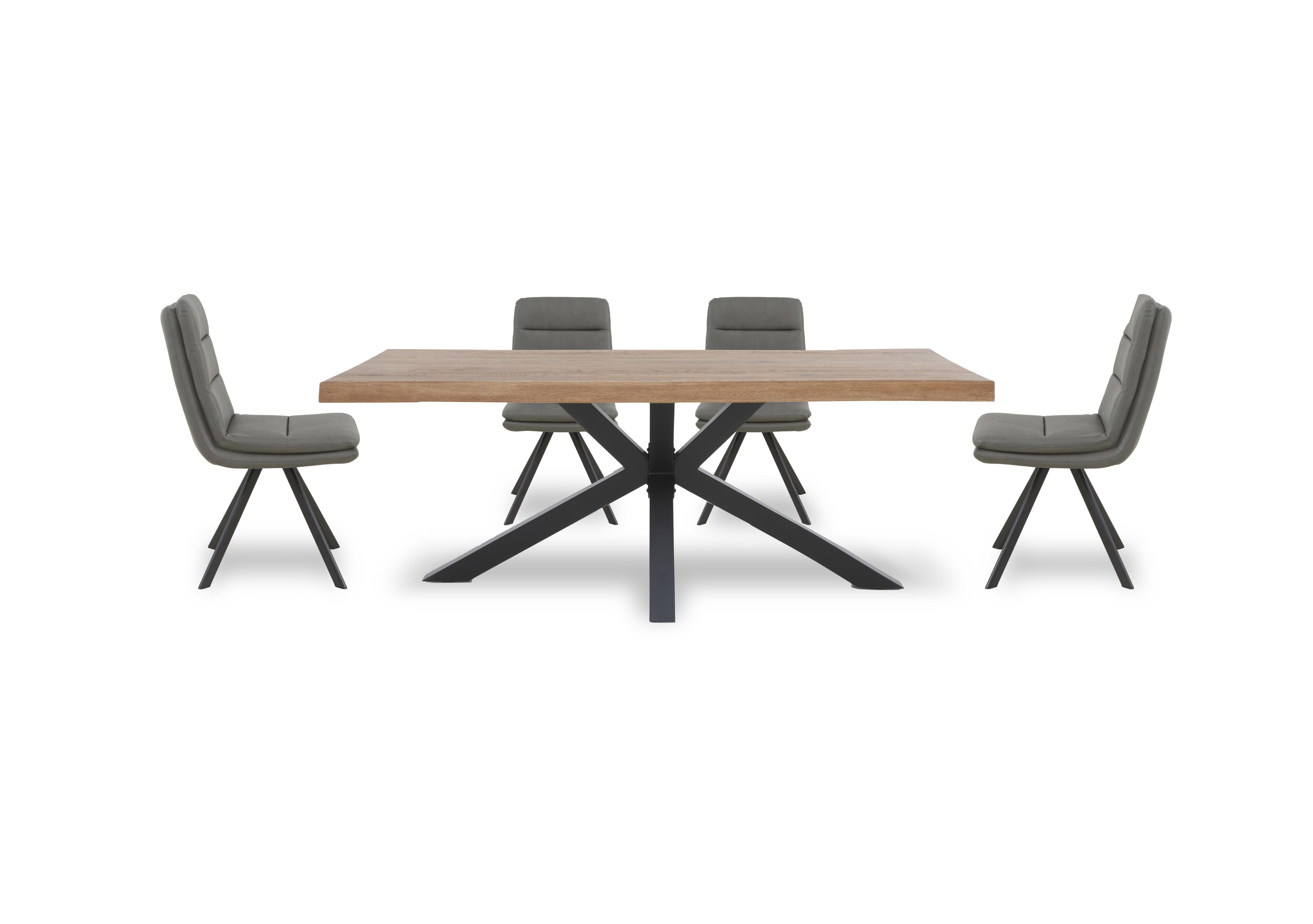 Njord 160cm Compact Raw Edge Dining Table with Metal Star Base and 4 Grey Faux Leather Swivel Dining Chairs in 6 Old Bassano on Furniture Village